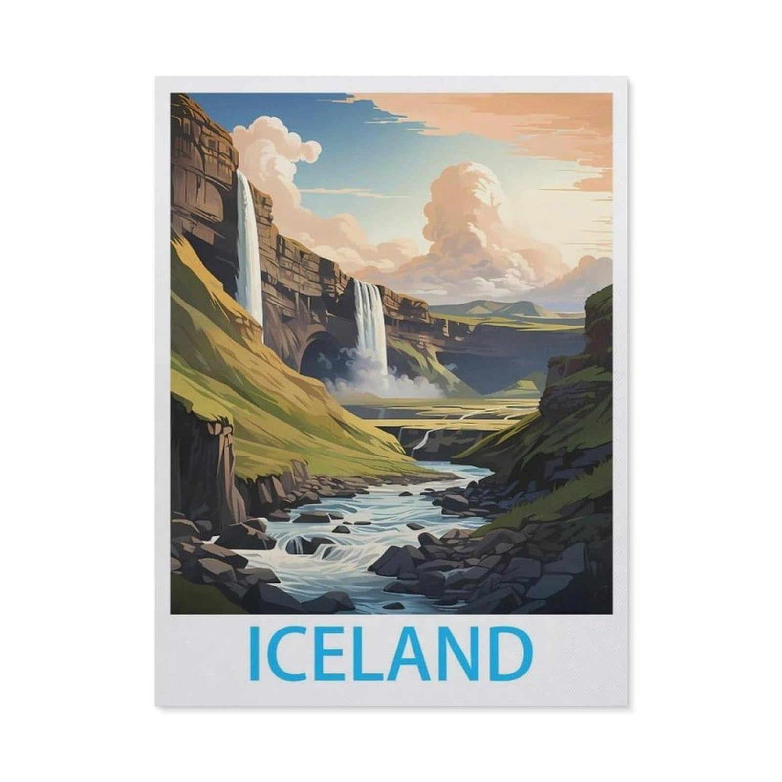 BEAYODKP Diamond Painting，Iceland Vintage Travel Poster，Diamond Painting Art Embroidery Cross Stitch Pictures Gift Wall Decoration（50 x 60 cm/19.68 x 23.62 inches）-BY36