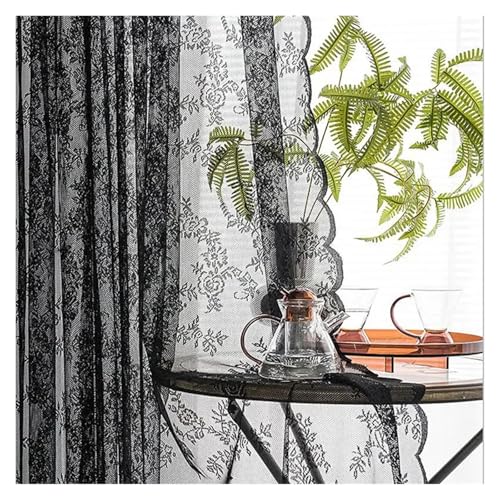 UALXPAO Cortinas de Encaje Cortina de Encaje, persianas Tul Blanco for Ventana para Sala de Estar, Dormitorio(Black,W150 x H100cm)