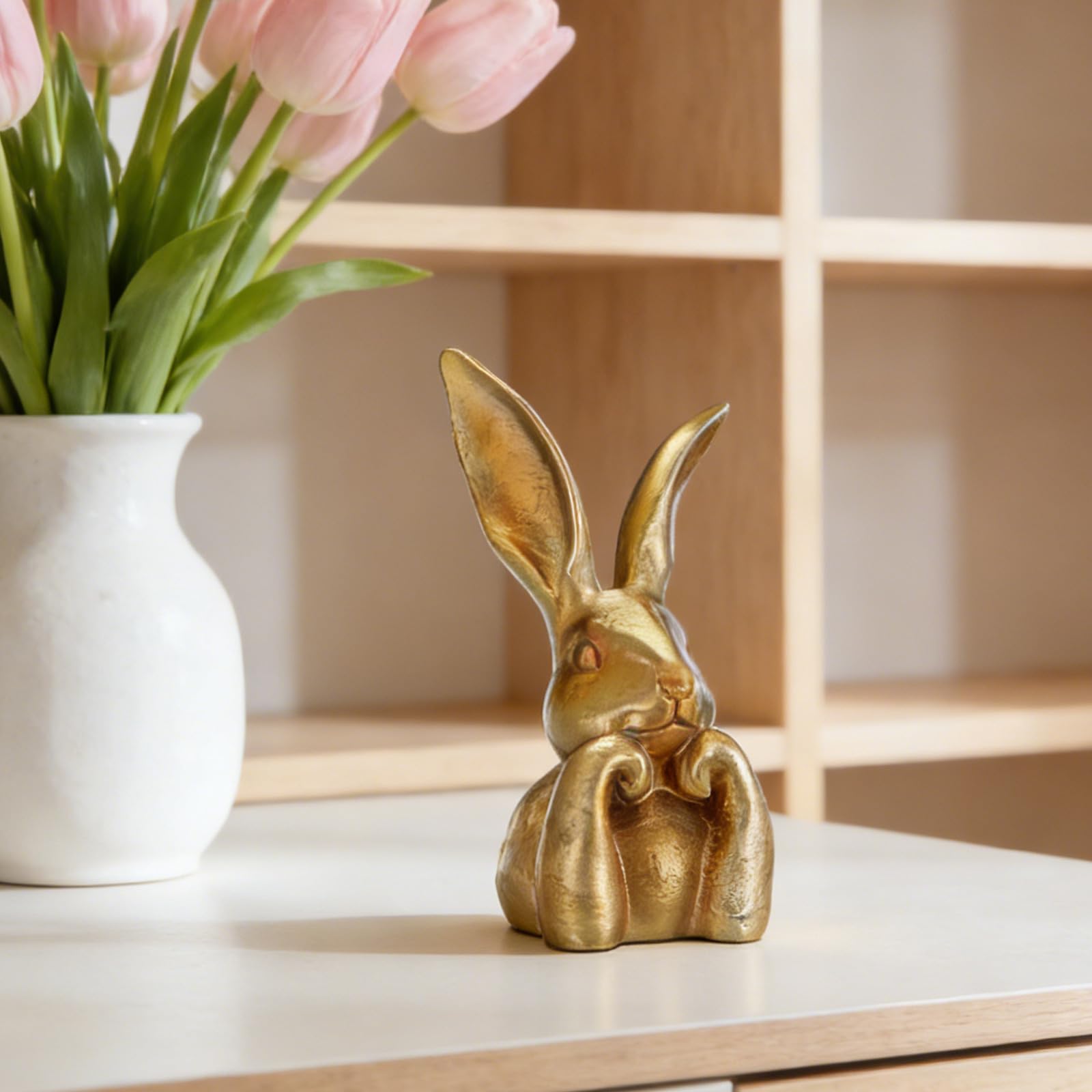 Osterhase Figur Gold Modern – Wetterfeste Hasen Skulptur (34,5cm) aus Kunstharz – Elegante Osterdeko für Garten, Balkon & Wohnzimmer – Hochwertiges Ostergeschenk & Dekofigur