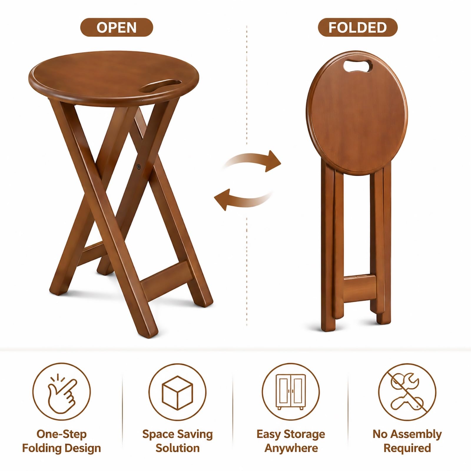 Sgabello da Bar Pieghevole Senza Schienale in bambù, Sgabello Pieghevole Portatile Altezza Banco, Sgabello da Cucina Leggero con Maniglia, per Tavolo Alto, Isola da Cucina, Bancone Bar(2pcs)
