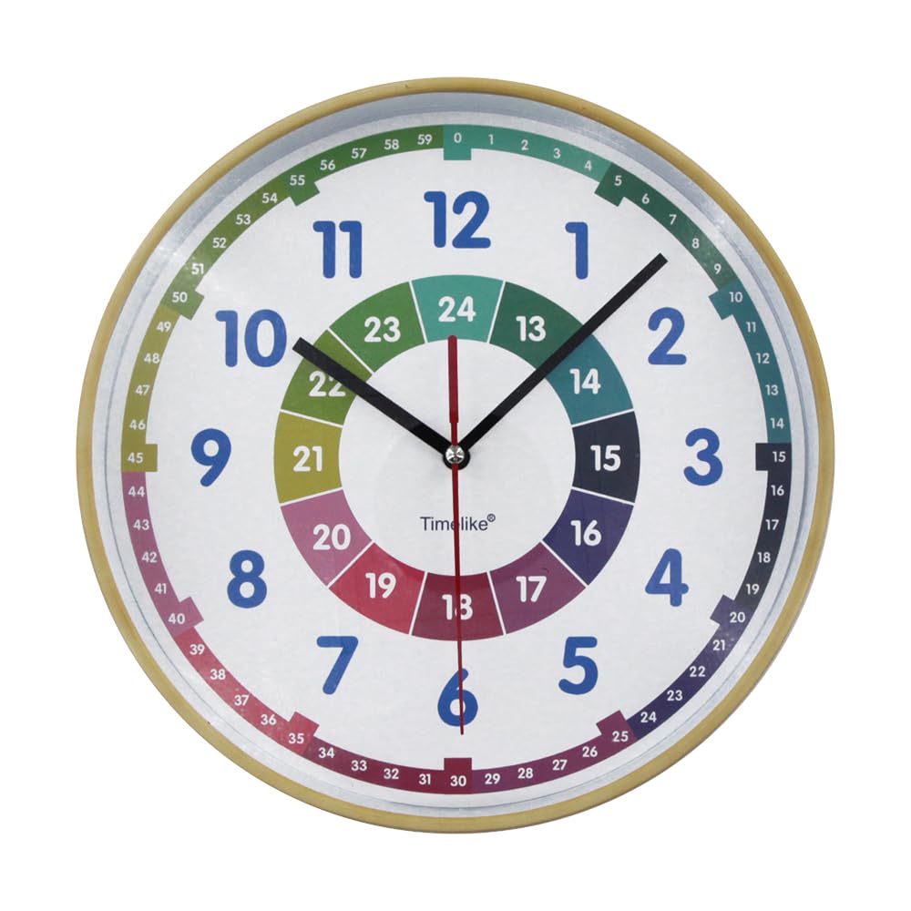 TimelikeKids Wall Clock - 10 Inch Silent Non-Ticking Colorful Wall Clock, Ideal for Bedroom,Living Room,Kitchen,Office,School Classroom (Corlorful)