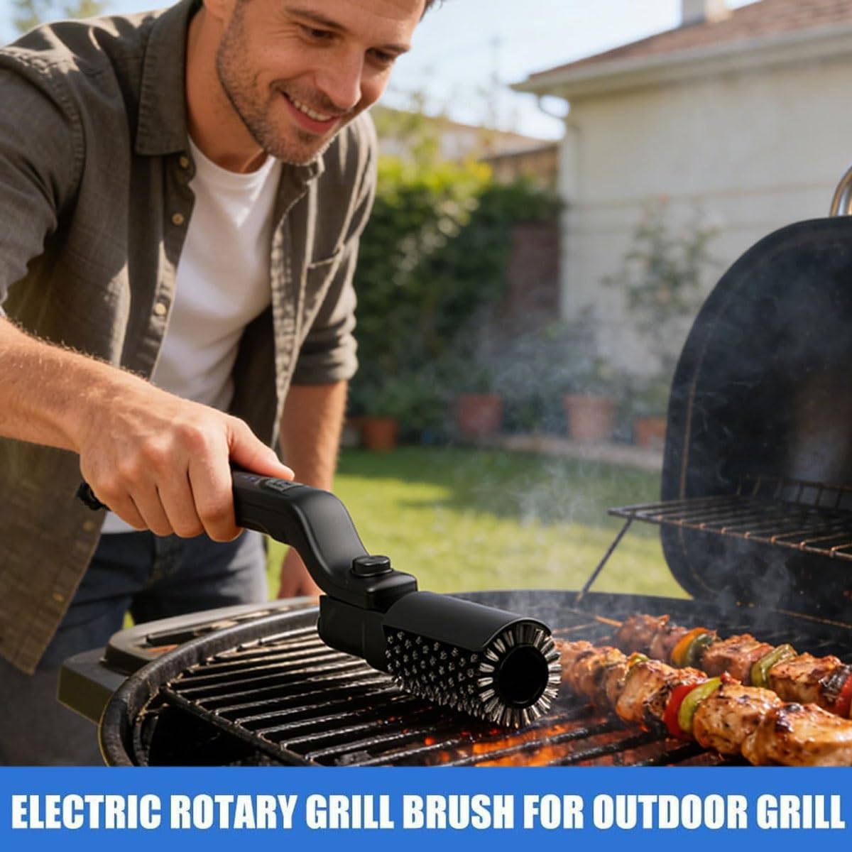 Cepillo eléctrico para parrilla, limpiador inalámbrico para barbacoa con 2 cabezales, acero inoxidable, control de 3 velocidades, batería de 2600 mAh para 90 minutos de funcionamiento, ideal para