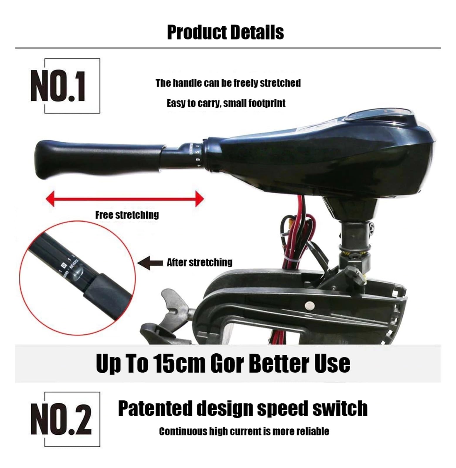 Motore Elettrico Barca, 18 LBS 180 W Motore elettrico for pesca alla traina, motore fuoribordo da 2 KM/H, for gommone Kayak a remi,Prova Prestazioni ed Efficienza Eccellenti