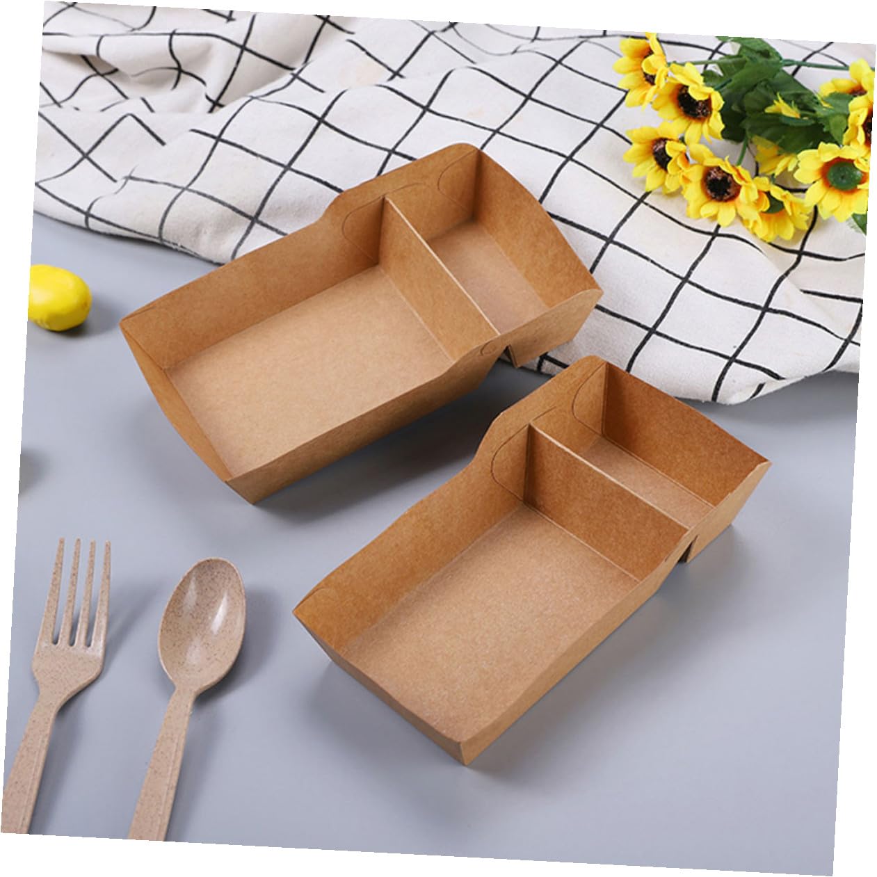 KOMBIUDA Scatole Portamerenda in Marrone Doppio Getta Carta Usa e per Snack Scomparto 440ml Versatile 50 Pezzi per Picnic e Attività di Ristorazione