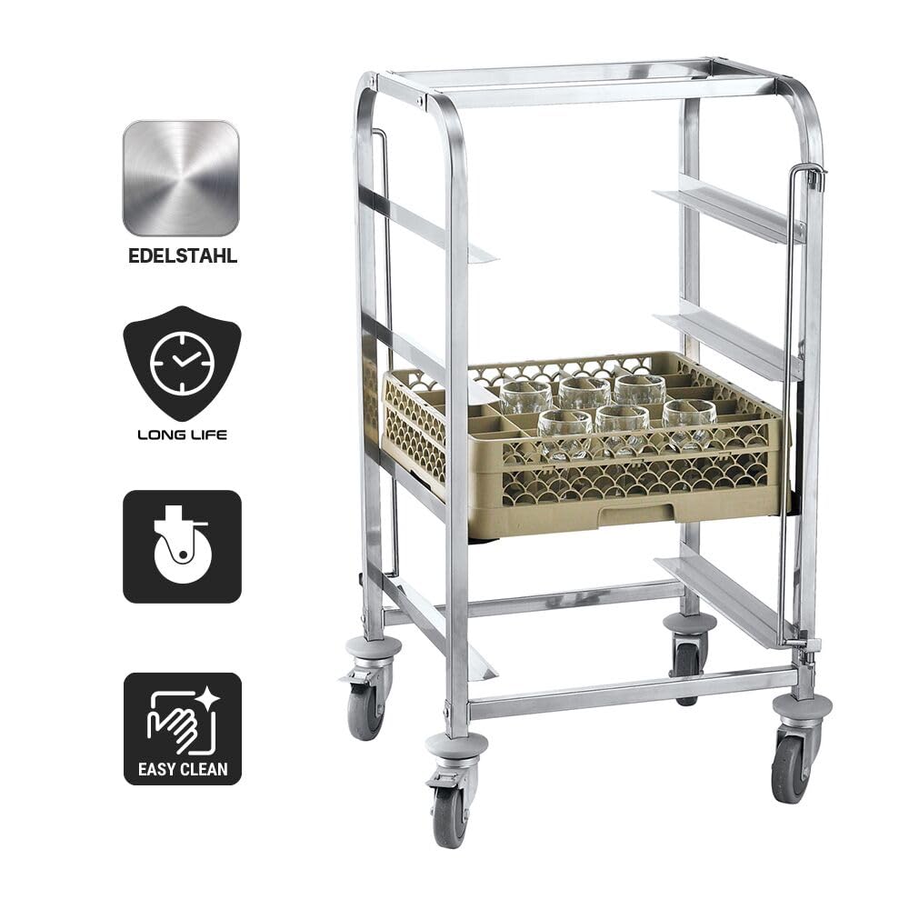 GGM Gastro | GKWH44 | Edelstahl Geschirrkorbwagen - für 4 Körbe Korbmaß: 400x400mm
