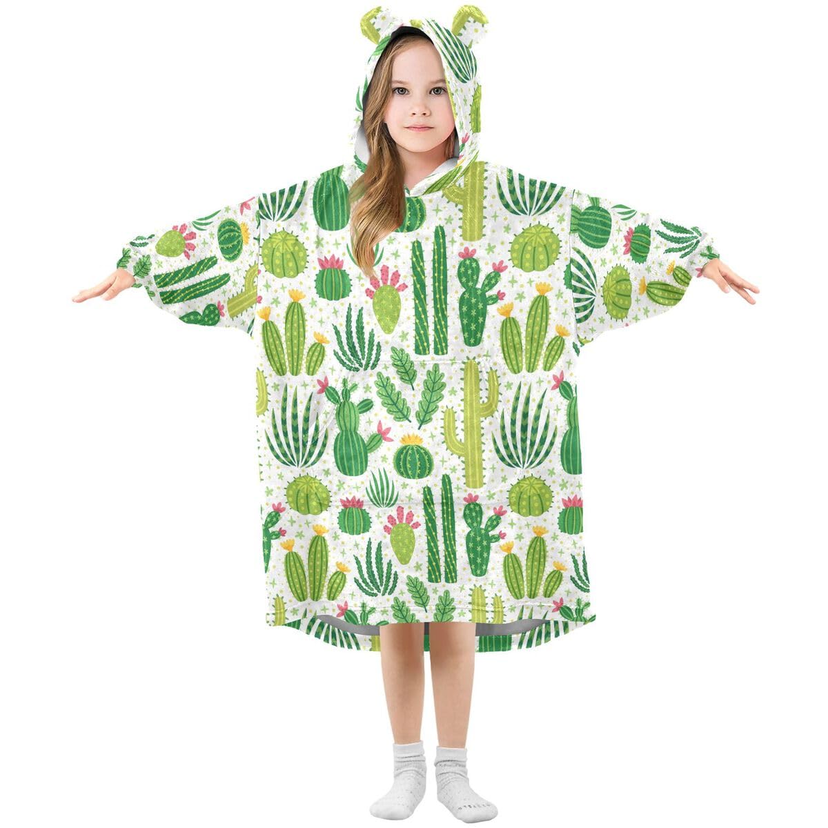 Afrykański koc dziecięcy Cati Kaktus z kapturem, oversize, bluza z kapturem, sweter letni, kwiat, dla chłopców i dziewczynek w wieku 3-14 lat