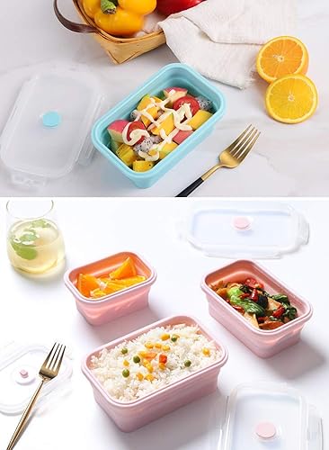 Miniatura 6 de Alimat PluS Contenedores de silicona para almacenamiento de alimentos con tapas, juego de 3 recipientes plegables de 27 onzas (27.1 fl oz), aptos