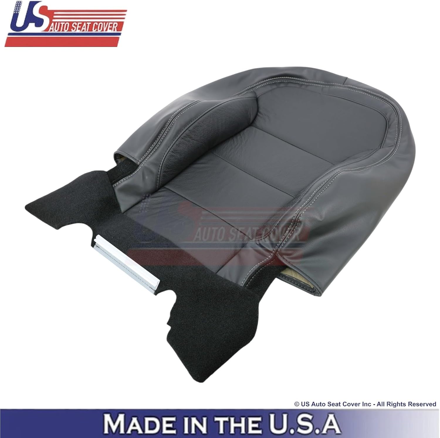 US Auto Seat Cover 2013-2015 fits Chevy Malibu Genuine Leather Front Side Covers Black w/White Stch