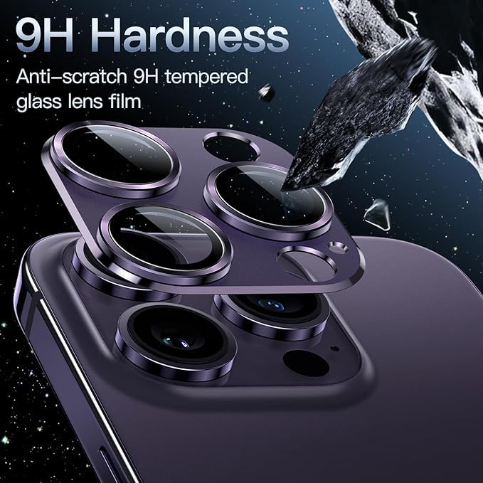 Image of Camera Lens Protector for iPhone 14 Pro 6.1-Inch & iPhone 14 Pro Max 6.7-Inch, Full Coverage 9H Tempered Glass Ring Cover, Matte Metal Plate, Case Friendly (Purple)