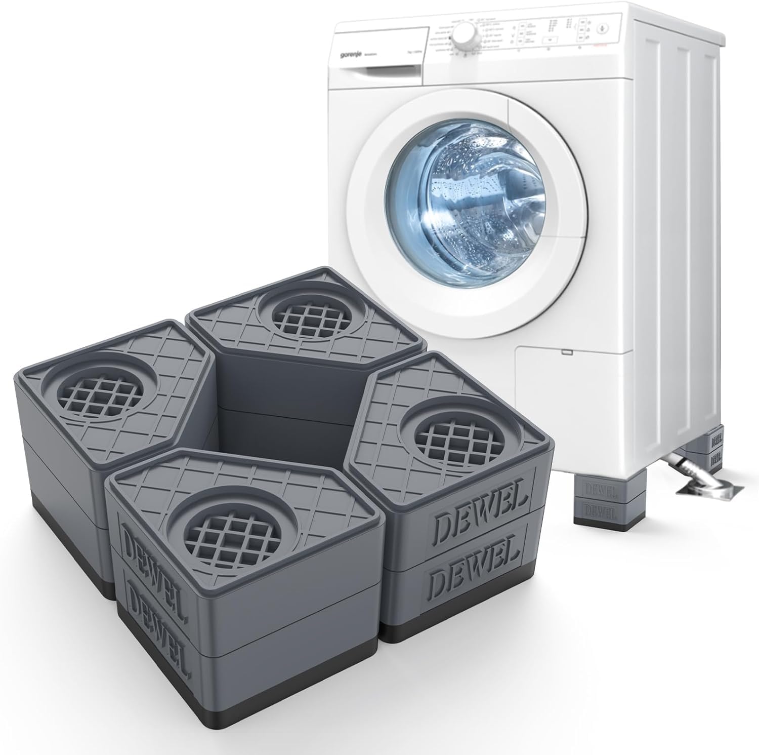 SEISSO Anti Vibration Pads for Washing Machine. Durable Rubber Washer and Dryer Pedestals. Load Capacity 1100lbs Shock and Noise Cancelling for Washing Machine Anti Vibration Pads (Gray)