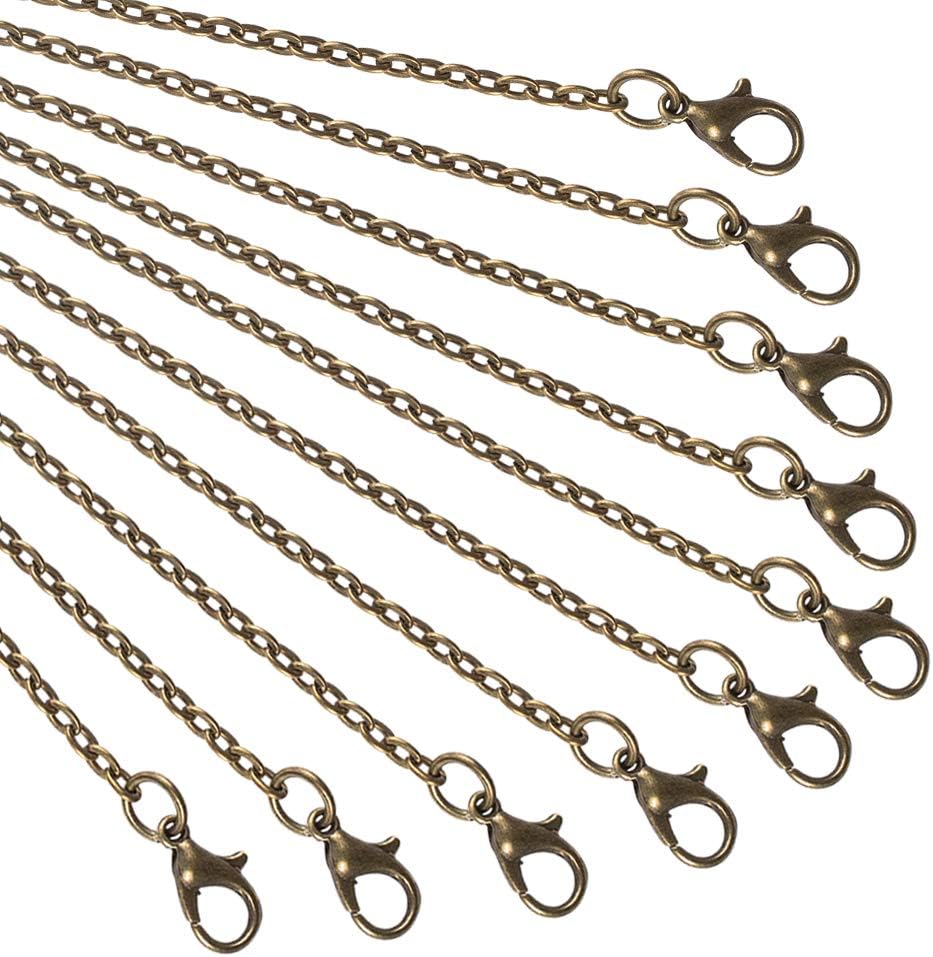 NBEADS 10 Pcs Chain, 80cm Long Antique Bronze Iron Wire Chain with Lobster Clasp for Pendants Necklace Bracelet Diy Jewellery Making
