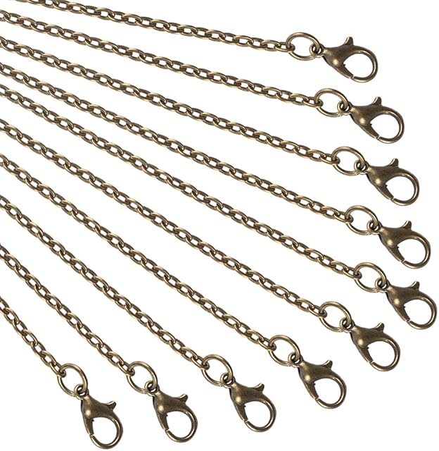 NBEADS 10 Pcs Chain, 80cm Long Antique Bronze Iron Wire Chain with Lobster Clasp for Pendants Necklace Bracelet Diy Jewellery Making