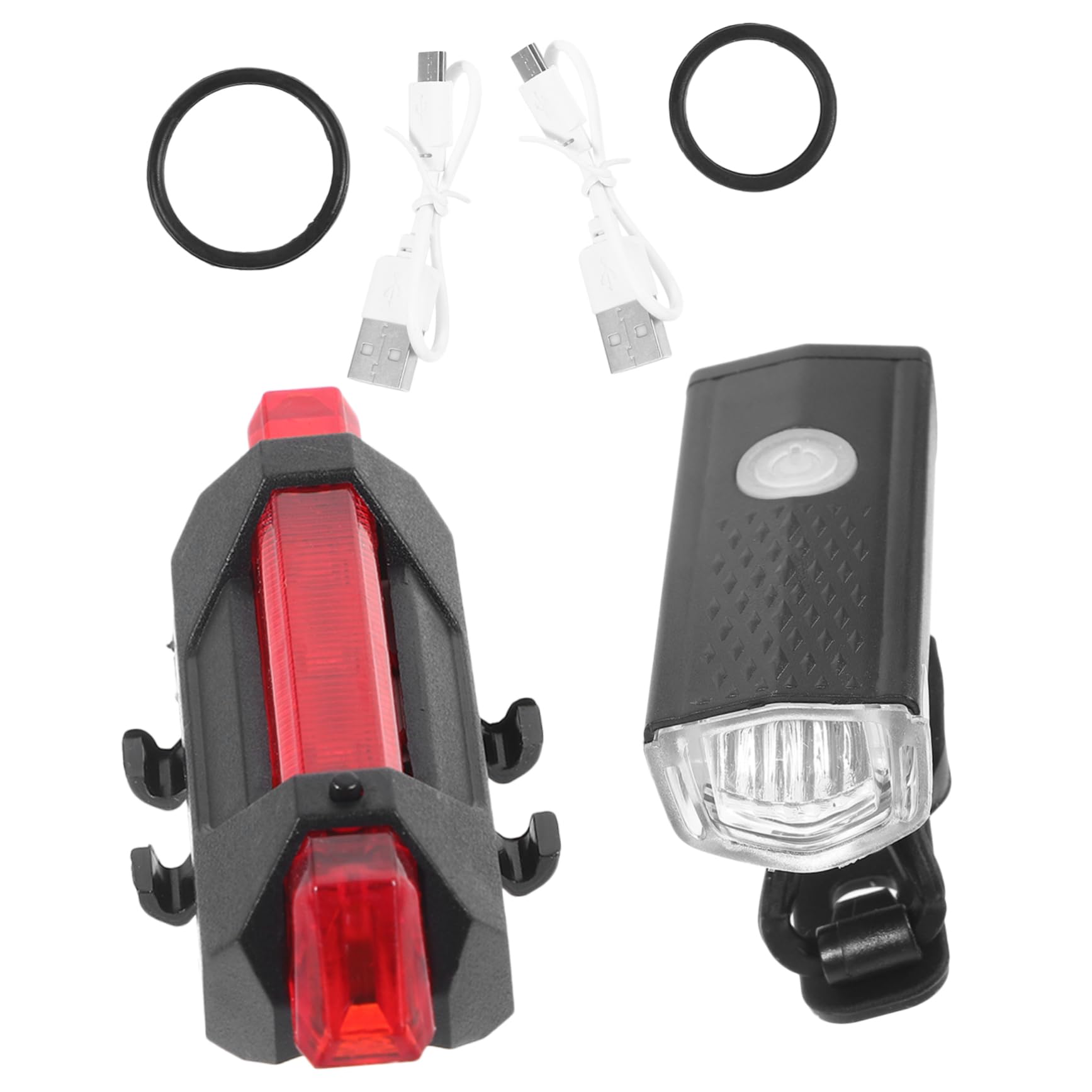 Mikikit 1 Set Bike Light Set USB Rechargeable LED Front and Rear Lights with Installation Rings Durable Impact Resistant for Mountain and Road Bikes