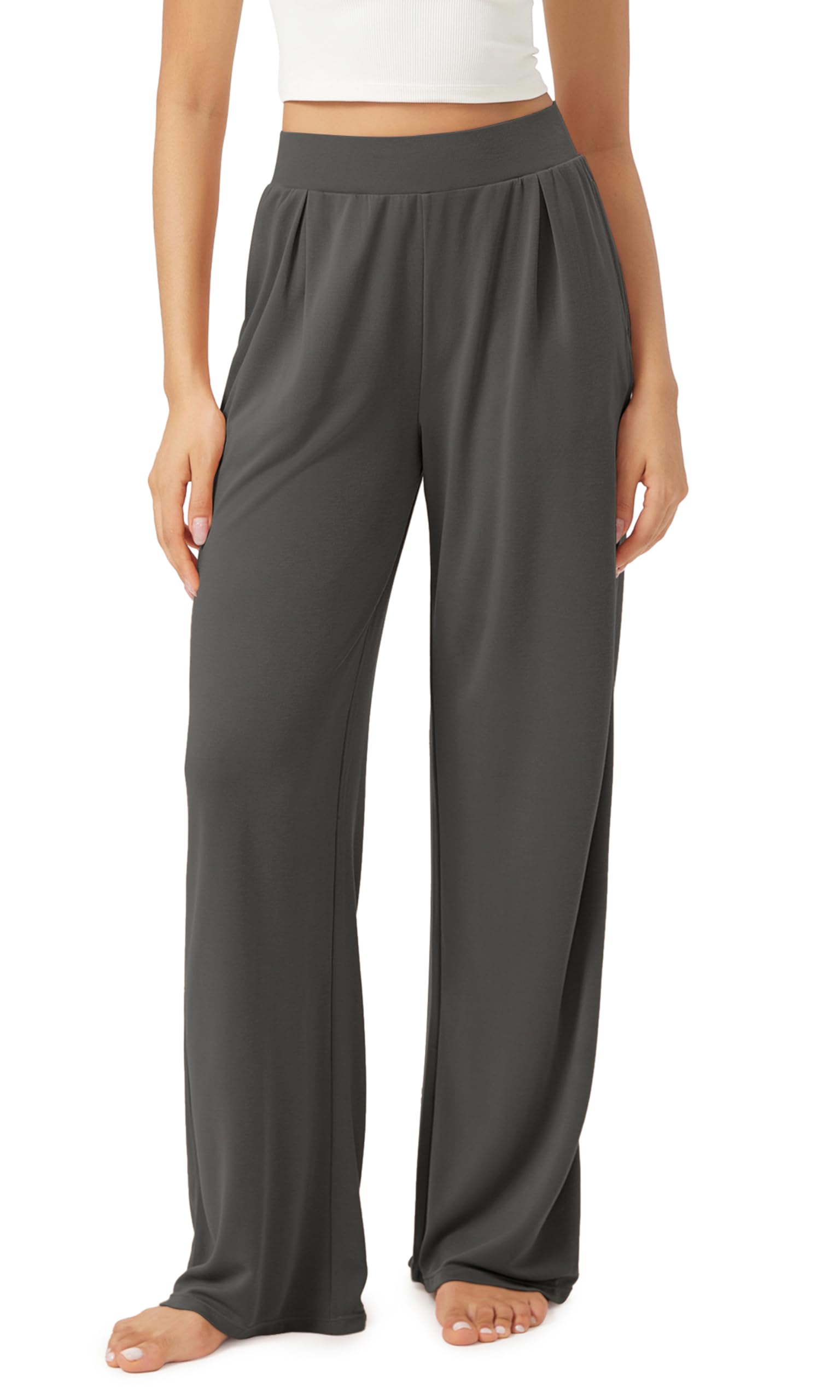 ODODOS Drapey Soft Wide Leg Pants for Women High Waist Casual Relaxed Lounge Pants with Pockets-29 Inseam