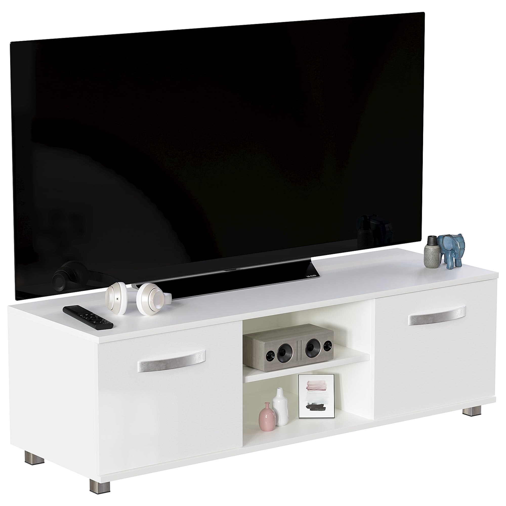 Vida Designs Cosmo Mobiletto per TV a 2 Ante in Pannello di Fibra a Media Densità, Colore: Bianco, 120 cm, 120 cm No LED Lights