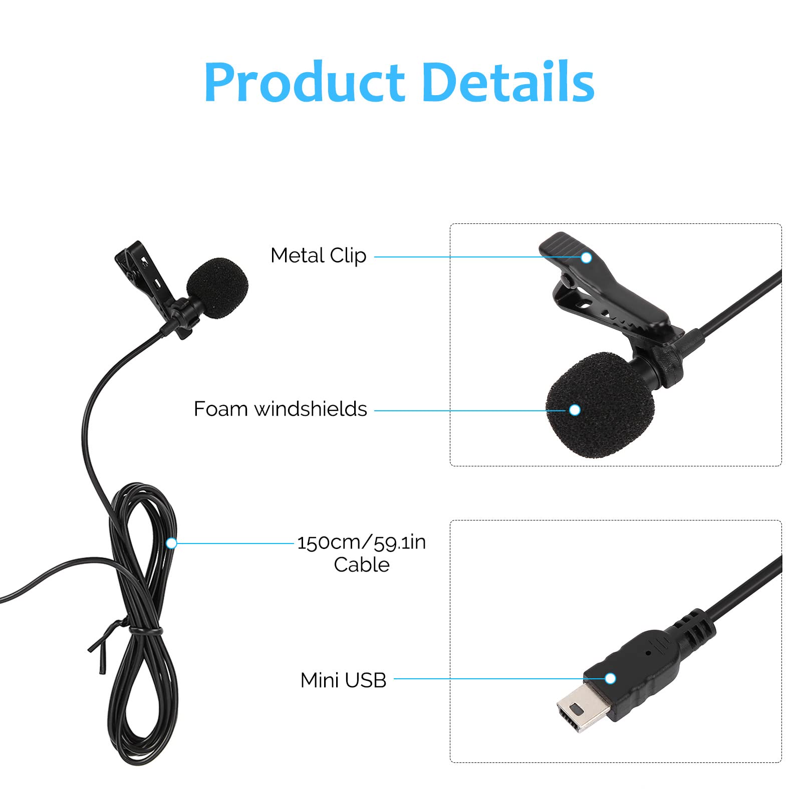 VBESTLIFE Microfono Lavalier Omnidirezionale A Clip, Tipo C Per Smartphone Android - Nero