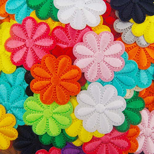Wlkq 100PCS Flower Patches Random Accessories Assorted Sew On/Iron On Applique Patch for Dress Collar Hats Pillow Jeans Pants Backpacks Clothes(Wappen-11-100Pcs)