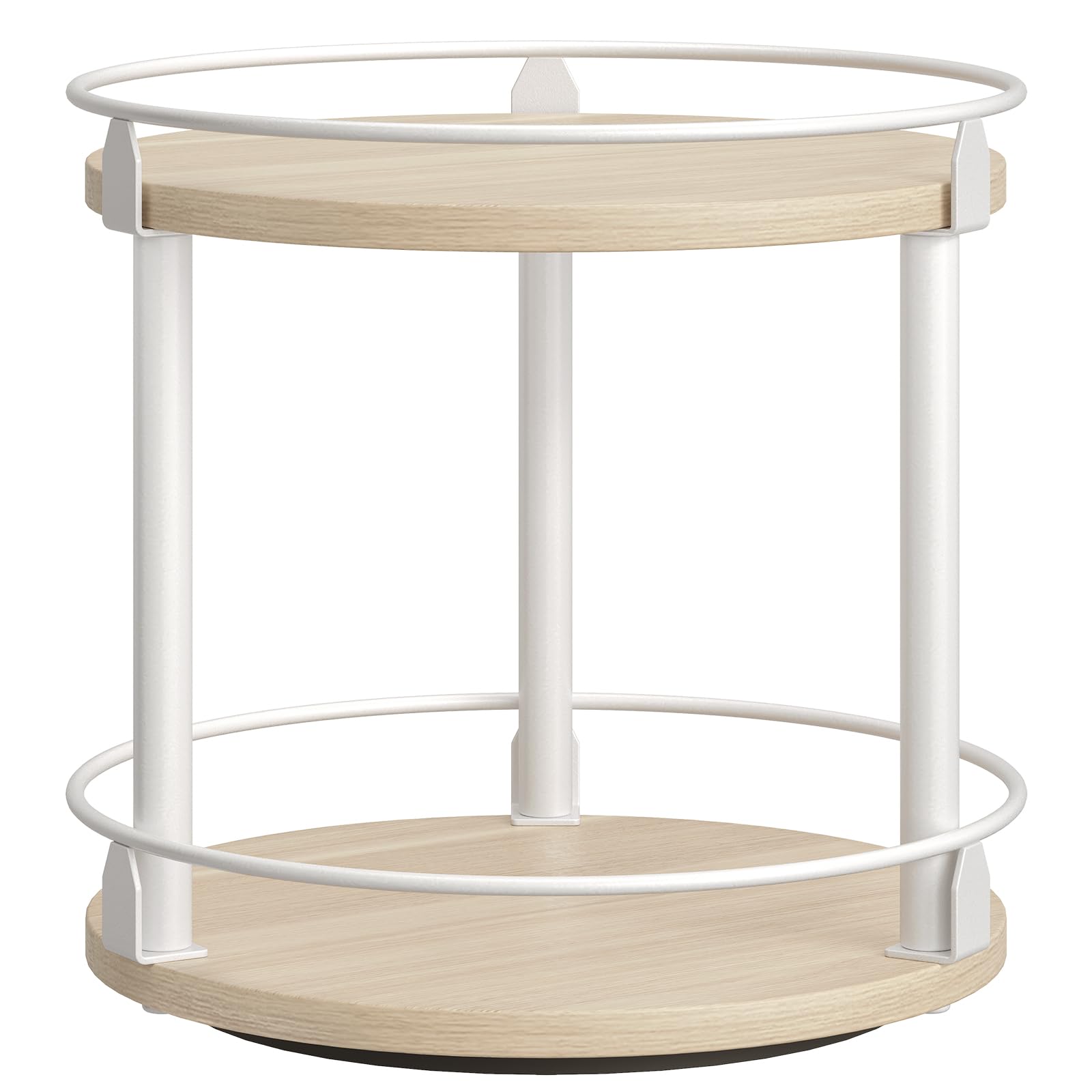 YATINEY Lazy Susan Organizer, Rotating Spice Rack, 2 Tier Spice Turntable Organizer, Industrial Turntable Spice Holder, for Kitchen Countertop, Compact and Versatile, White and Light Oak SR22WG