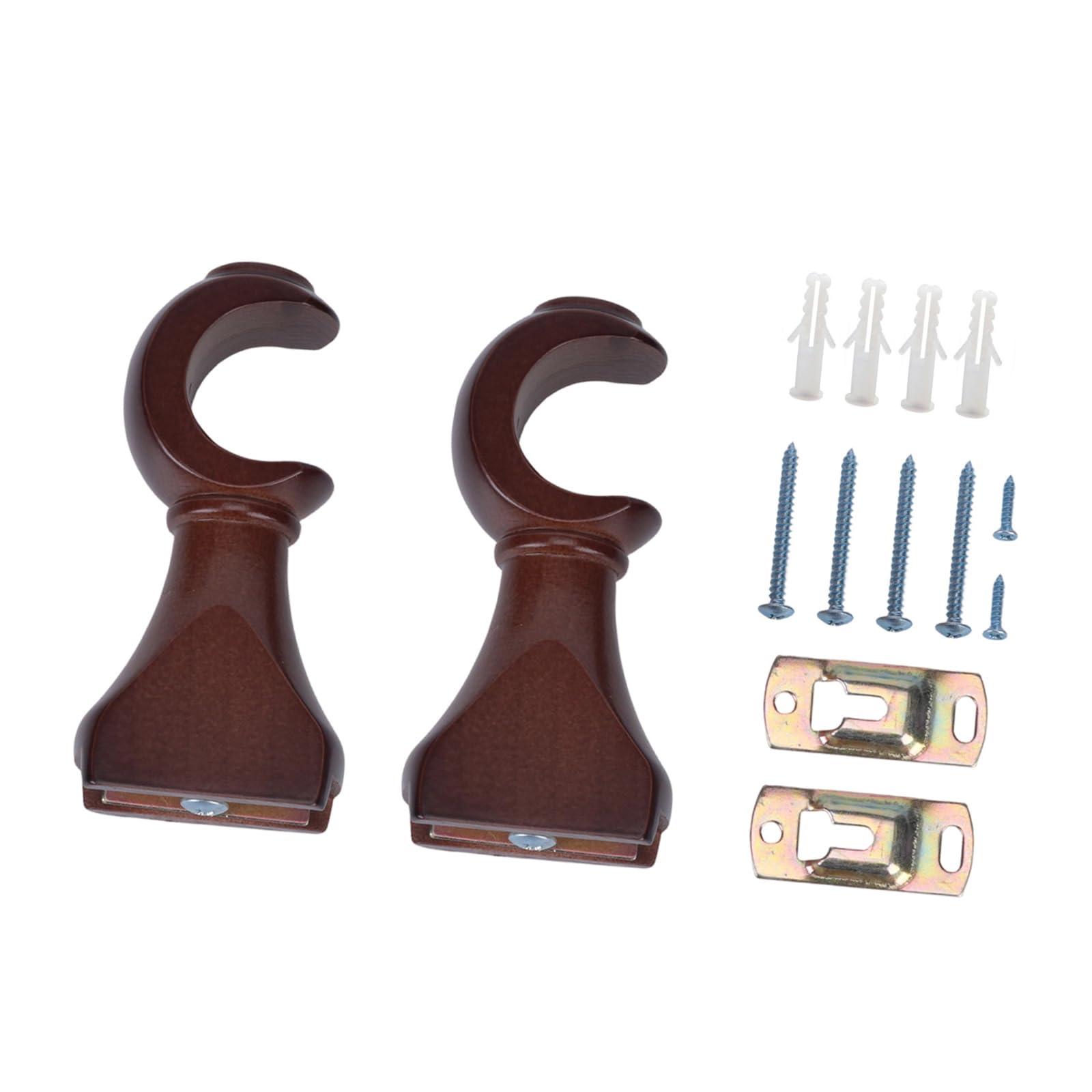 Hangsu Brown 2 Pcs Ceiling Curtain Rod Brackets Wood Drapery Poles Holders Wall Mount Bracket Stable And Easy Installation Window Curtain Hooks