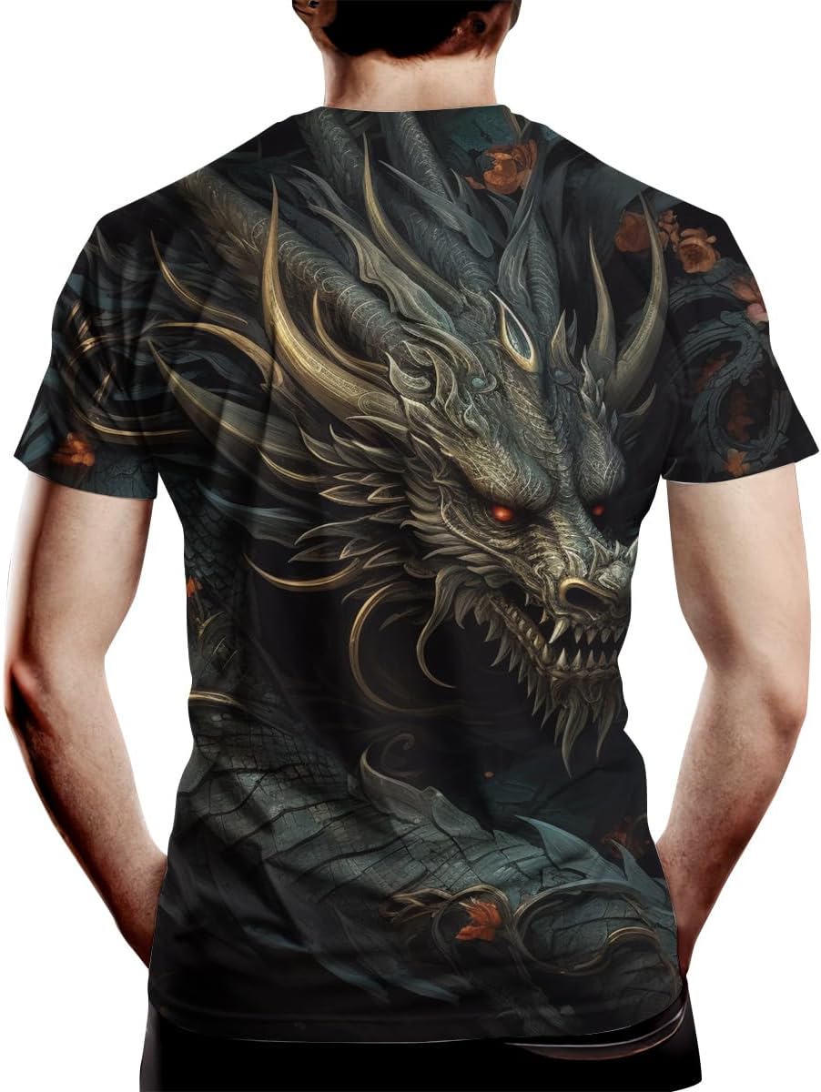 Dragon Graphic T-Shirt for Men Novelty 3D Printed Short Sleeve Shirt Fashion Tee Top - Image 2