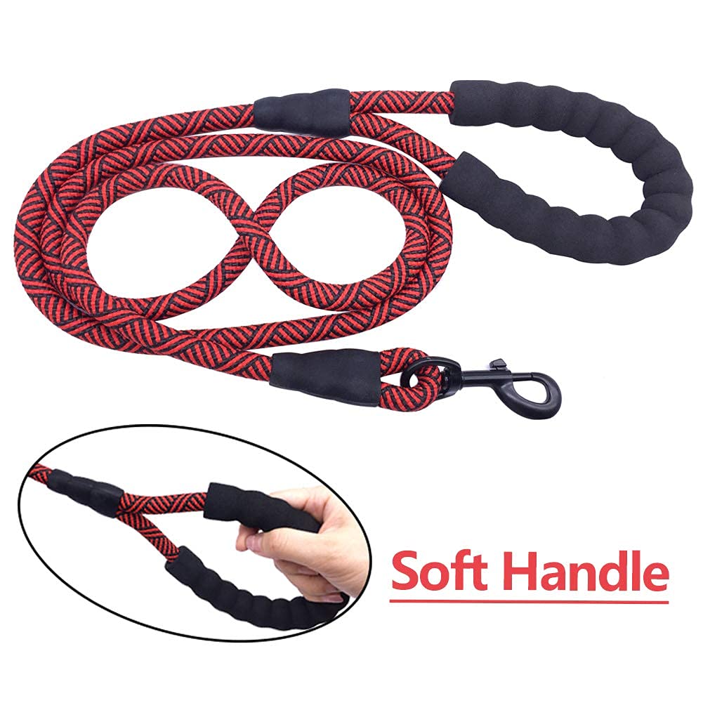 MayPaw Heavy Duty Rope Dog Lead, 3/4/5/6/7/8/10/12/15 FT Nylon Pet Training Leash, Soft Padded Handle Thick Lead for Large Medium Dogs (1/2" * 10', Red Black) - Image 4