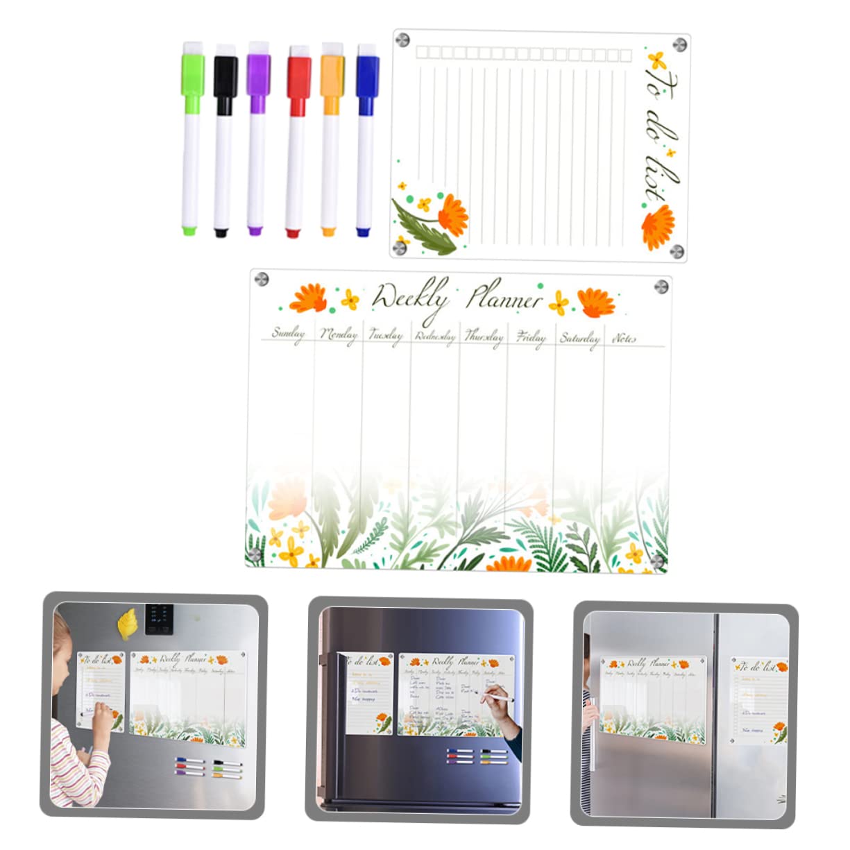 OSALADI Lavagna Magnetica Trasparente Per Frigorifero Planner Cancellabile Secco Riutilizzabile Per Note e Promemoria Calendario Settimanale Organizer Per Casa e Ufficio