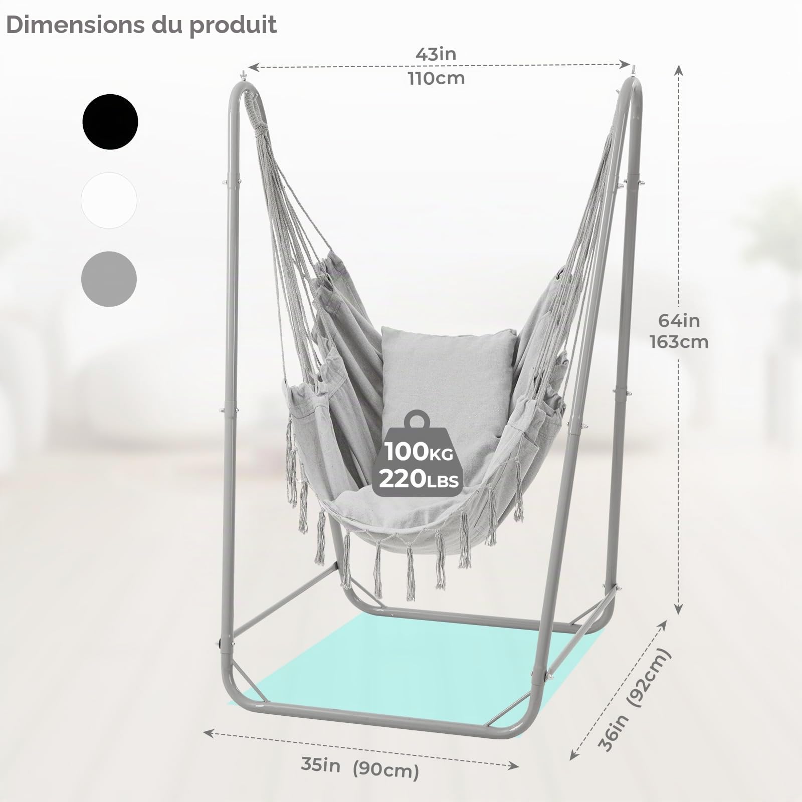 Chaise Suspendue en U avec Support, Chaise Suspendue en Acier Robuste avec Support intérieur et extérieur, Base Stable, capacité 100 kg, Assemblage Facile - Gris