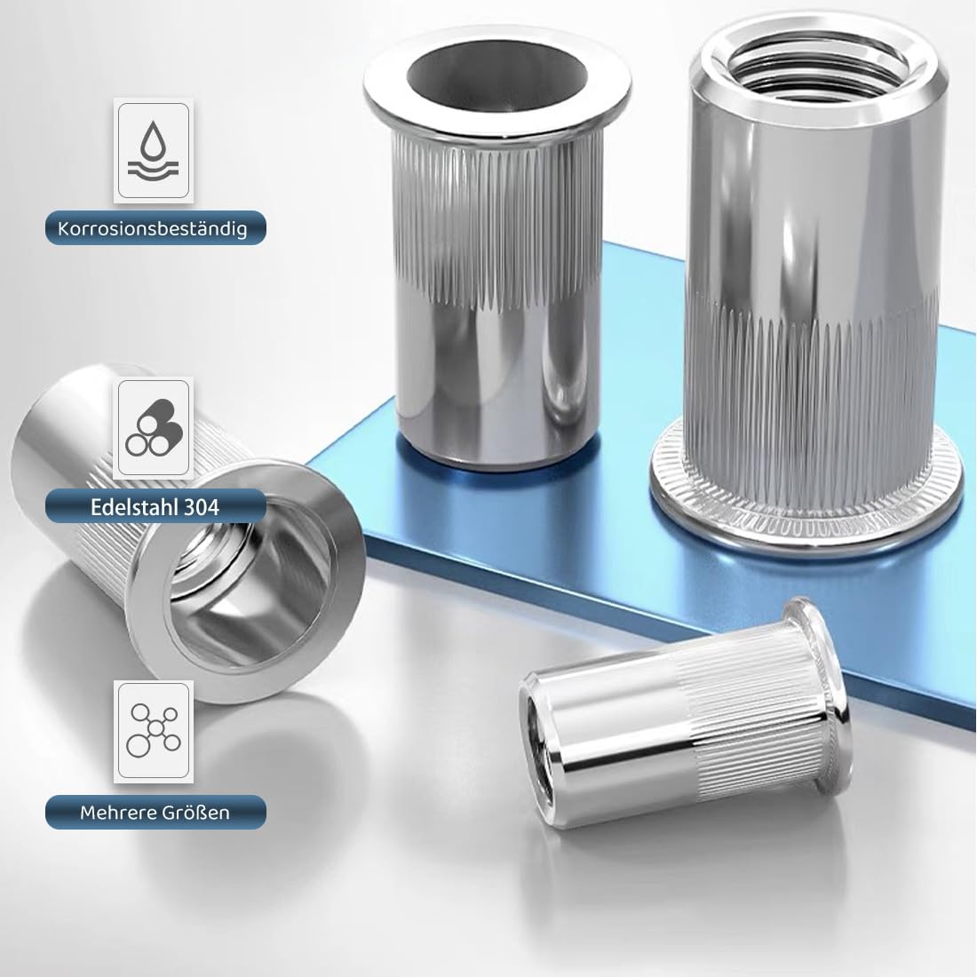 100 Dadi Rivetto In Acciaio Inox M4 - Testa Piatta Per Fissaggi Sicuri