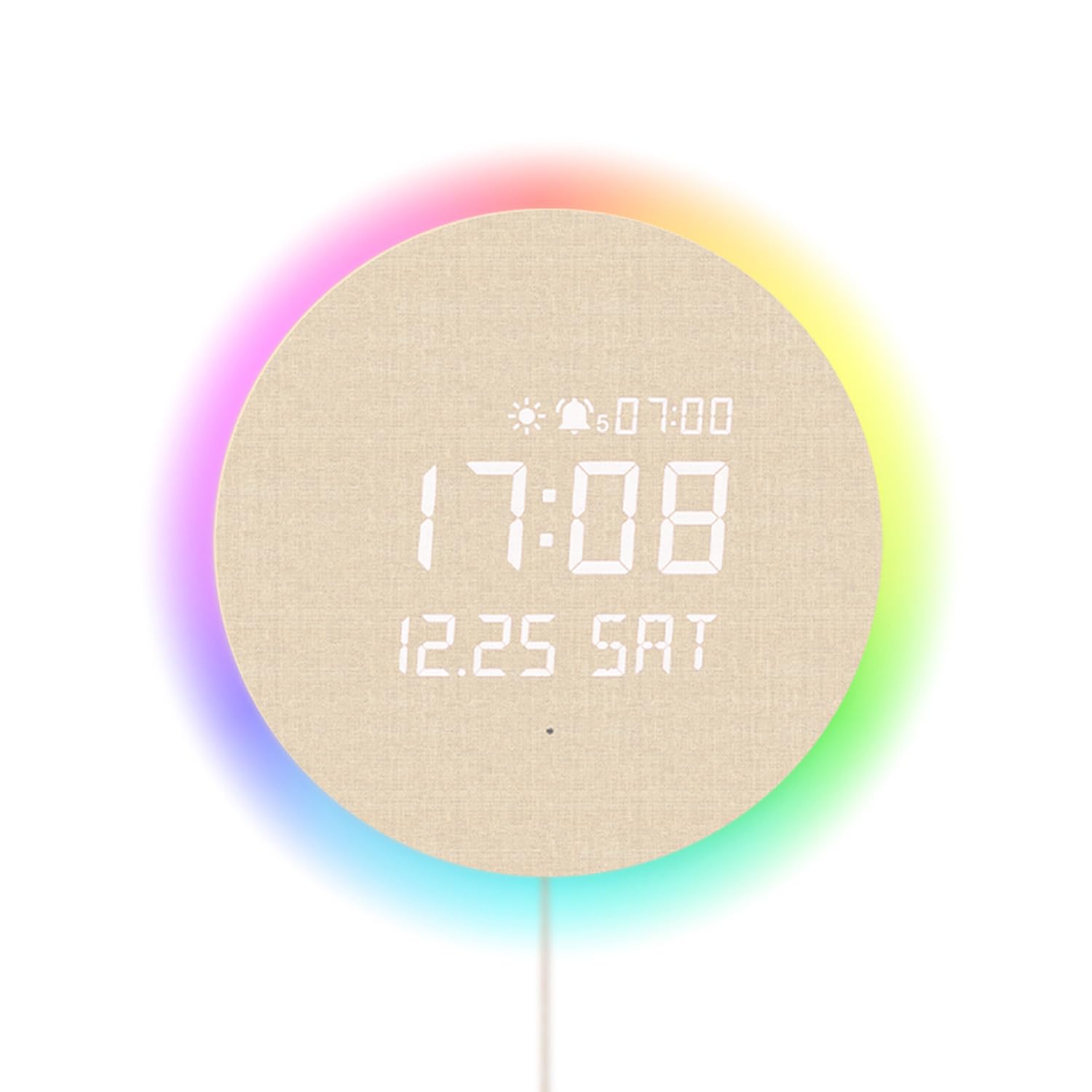 mooas Full Moon Aurora Nightlight LED Silent Wooden Digital Wall Clock with Remote Control, 12 Mood Light Colors Backlight,Sunrise Alarm Melody, Auto Brightness Control Decorative Office Livingroom