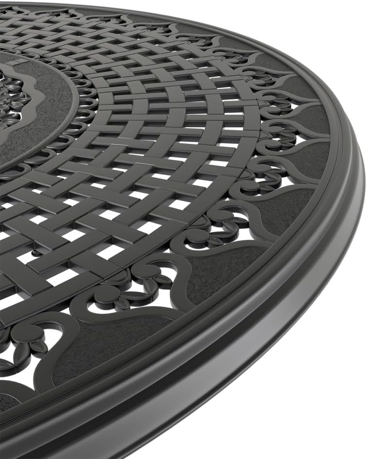 All-Weather Cast Aluminum Outdoor Dining Set with Swivel Chairs and Round Table for Patio, Deck or Garden Use (Black + Aluminium + Garden & Outdoor)