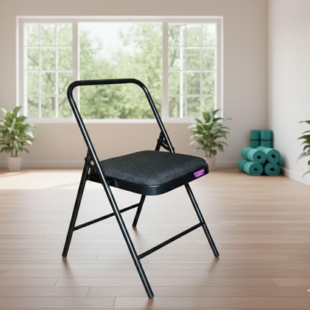 Yoga Chair with Cushion Seat for Iyengar Yoga/Fitness |Heavy Duty|(Black)
