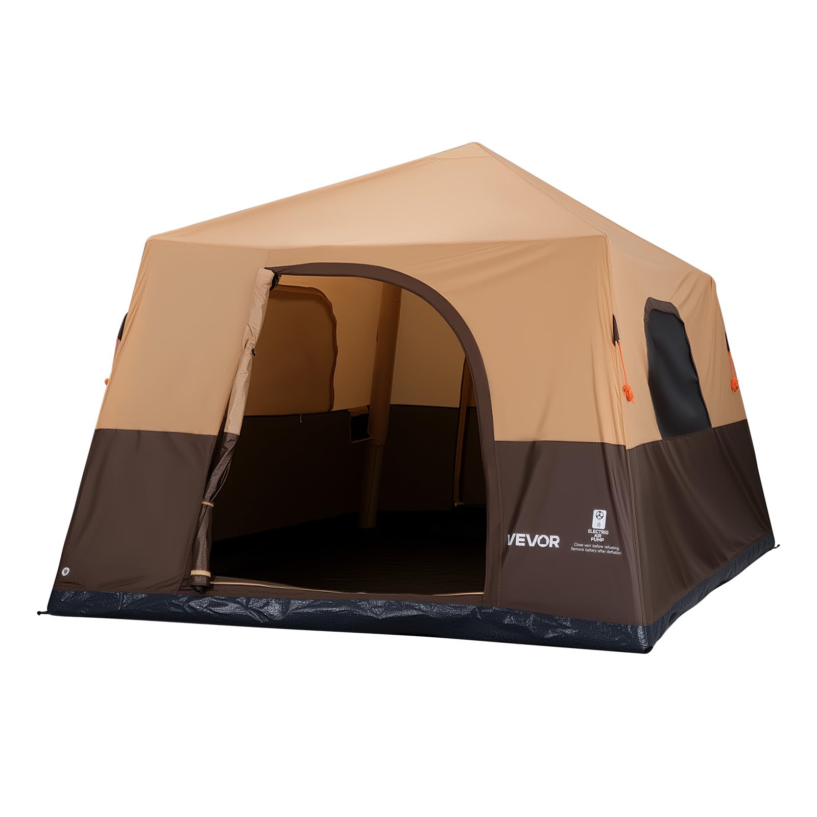VEVOR Tenda da Campeggio, Tenda Gonfiabile per 8 Persone con Pompa Ricaricabile, Tubo Aria in TPU e 4 Finestre in Rete, Portatile, Impermeabile con Borsa Trasporto, Colore Beige, per Escursionismo