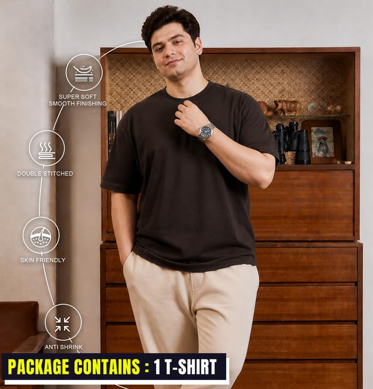Image of Sleepynuts Men's Everyday Wear Crew Neck Regular Fit T-Shirt | Half Sleeve Solid Plain Casual T-Shirt for Men | Soft Breathable Fabric |