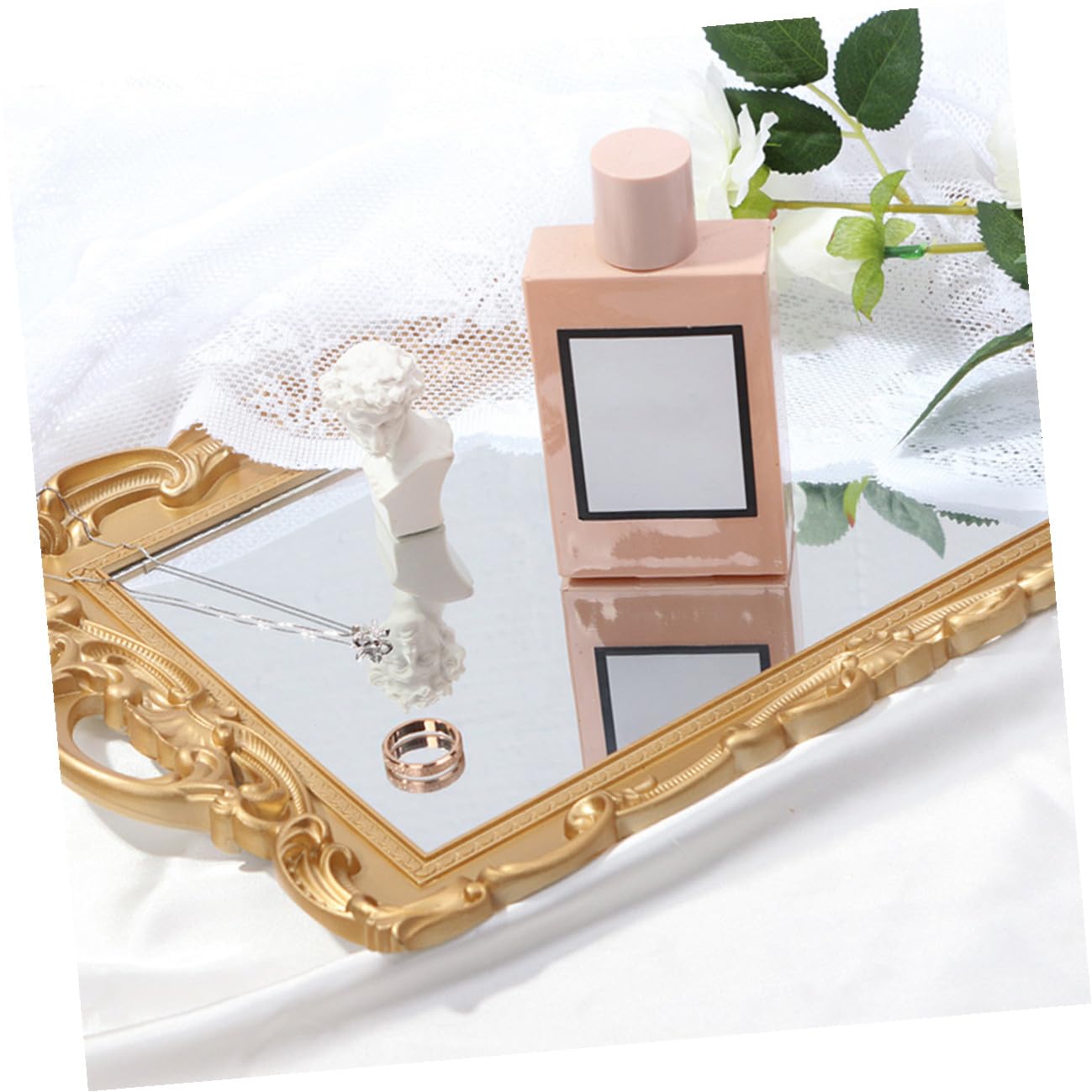 Vassoio per Oro Cosmetici in Decorativo Pp e o Specchio Delicato Esposizione e Organizzazione Profumi per Ufficio
