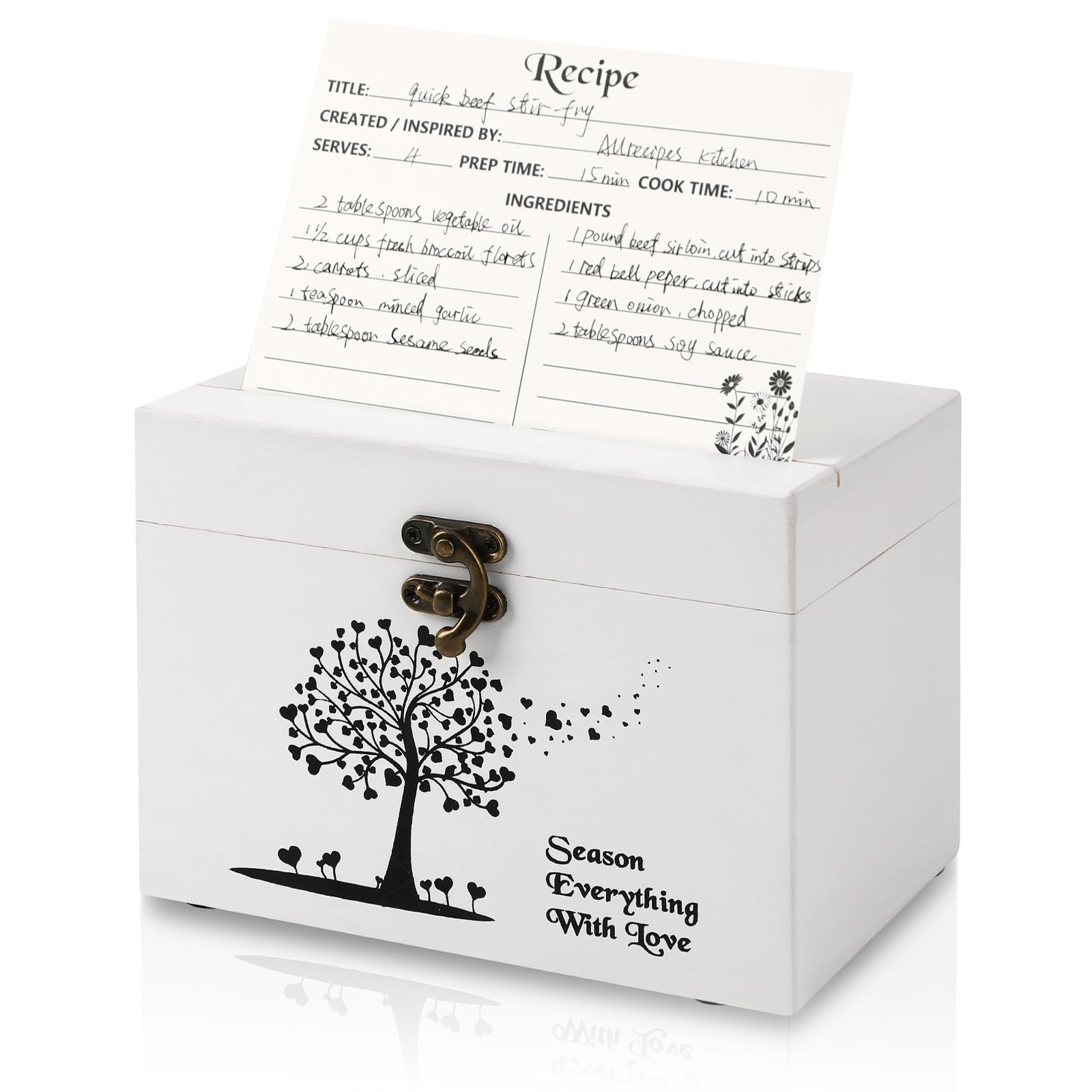 CypherX Minimalist Recipe Box - Wooden Recipe Card Box with 50 Blank Cards and 8 Wood Dividers - Gifts for Cooking Lovers | Best Housewarming and