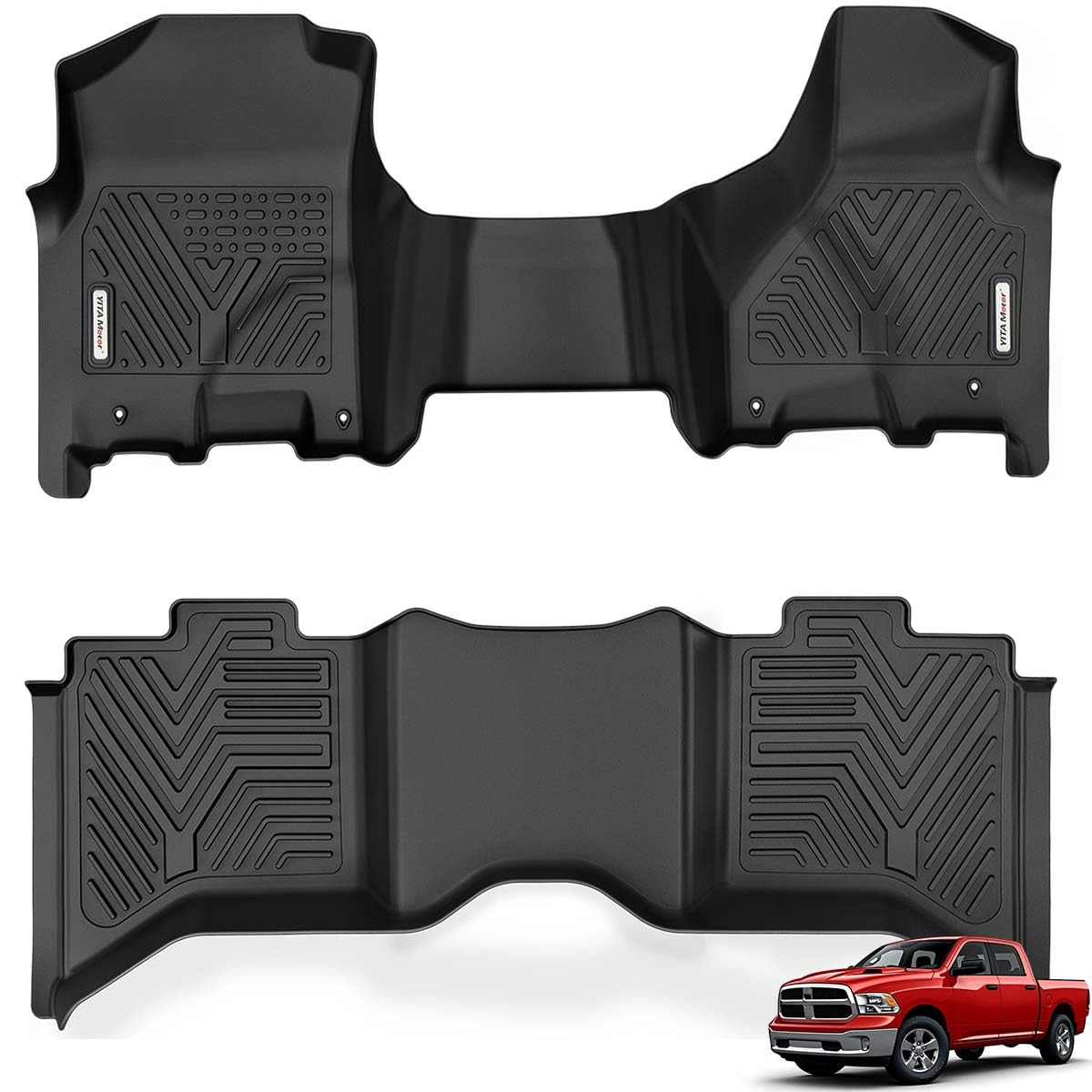 YITAMOTOR Floor Mats Fit for 2013-2018 Dodge Ram 1500/2500/3500 Crew Cab, 2019-2024 Ram 1500 Classic Crew Cab, Custom Fit Black TPE Floor Liners 1st & 2nd Row All-Weather Protection