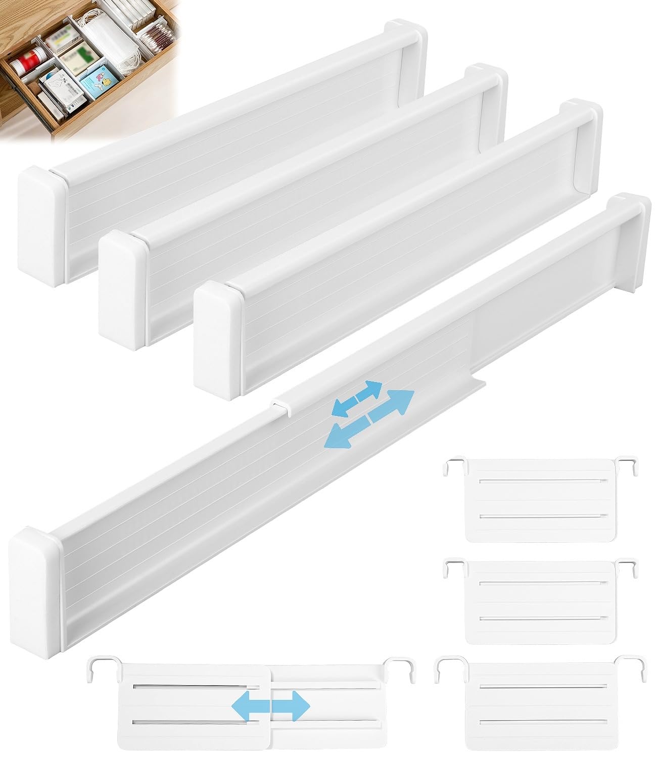 Separateur Tiroirs Reglable 8 Pièces Organisateur de Tiroir Réglables, Organisateurs de Tiroir Extensibles,pour Rangement de Cuisine, Chambre à Coucher, Commode