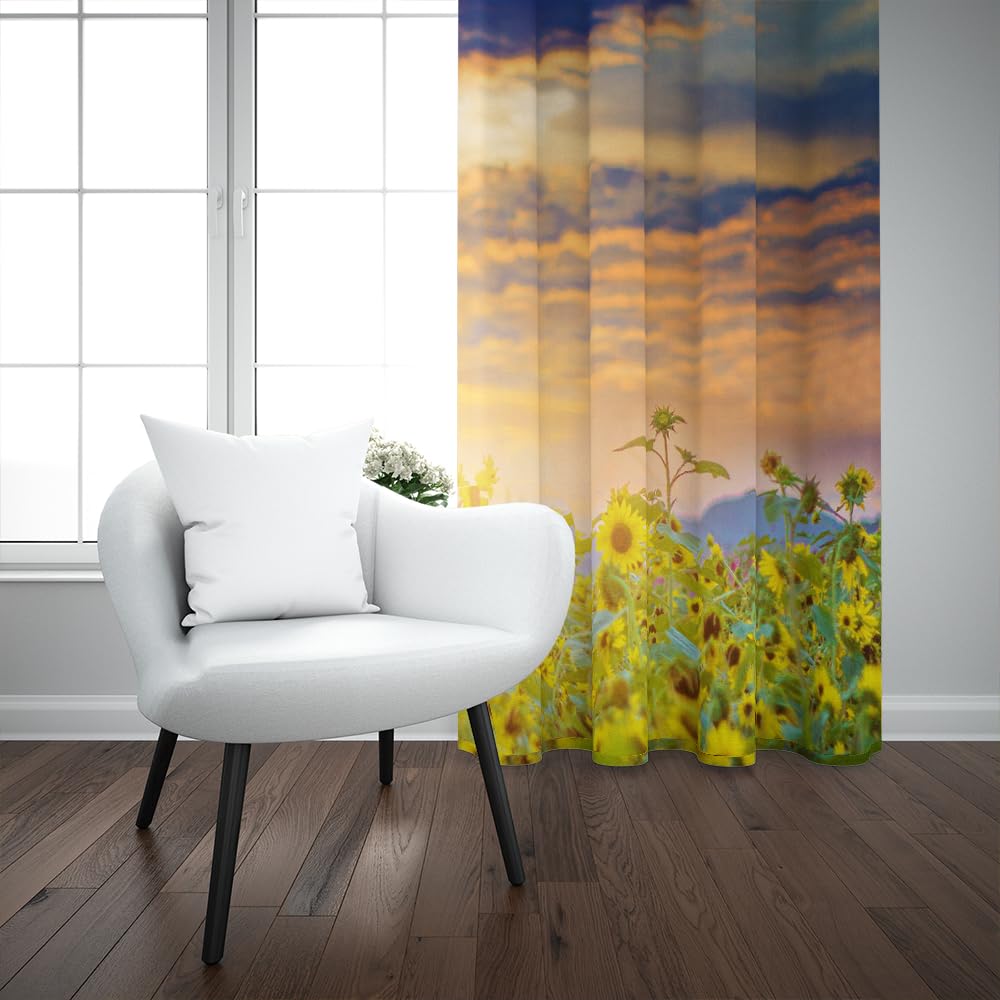 Vorhänge Wohnzimmer Blickdicht Gardinen Verdunkelungsvorhang Schlafzimmer Kinderzimmer Thermovorhang Fensterdekoration 3D Goldener Glanz Sonnenblume Abendwolken Muster Ösenschal 2Er Set 200X