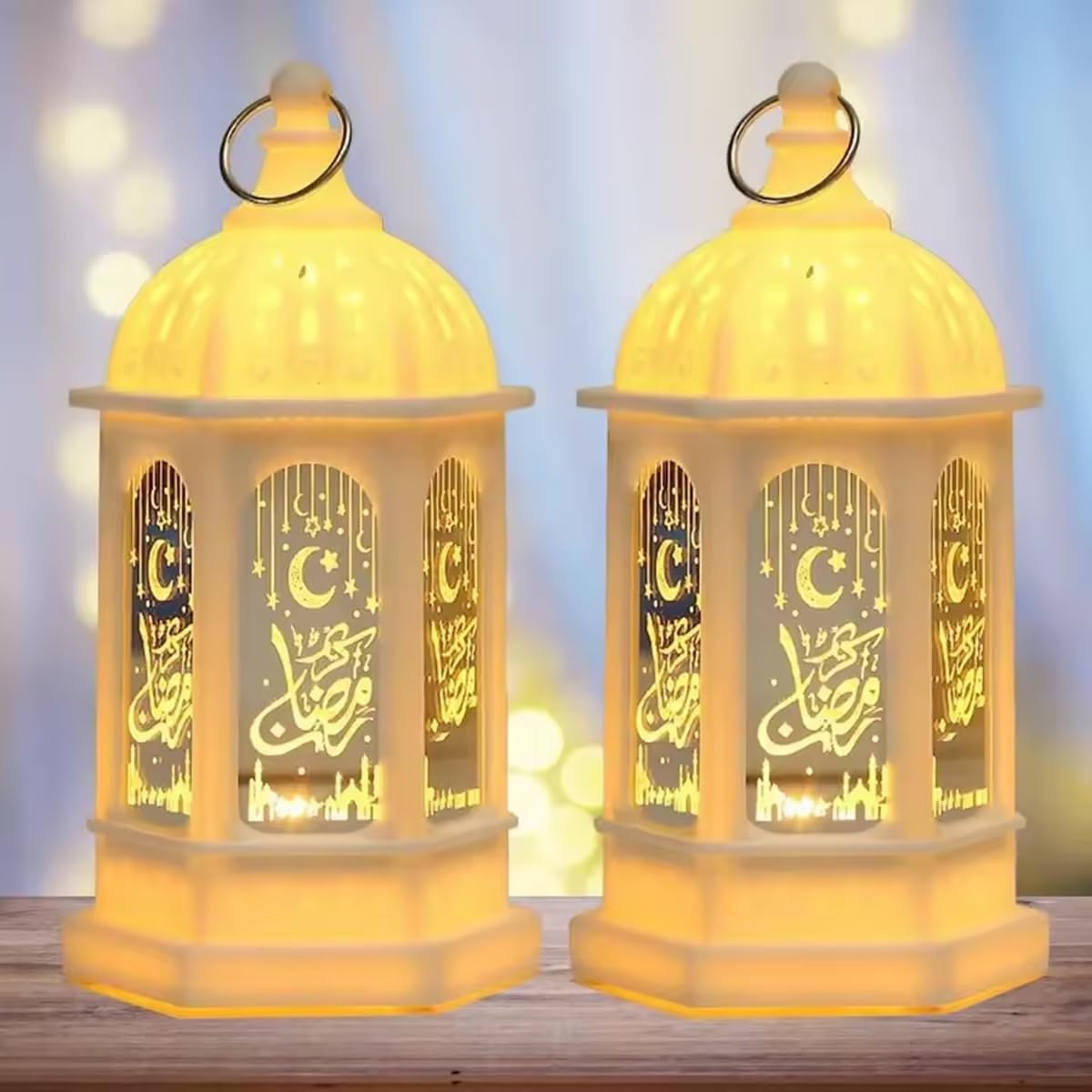 Ehoter 2Pcs Ramadan Decorations Lantern Led Eid Mubarak Lamp Ramadan Festival Table Light Battery Powered Vintage Decorative Ramadan Lantern For Home Tabletop (2Pcs)
