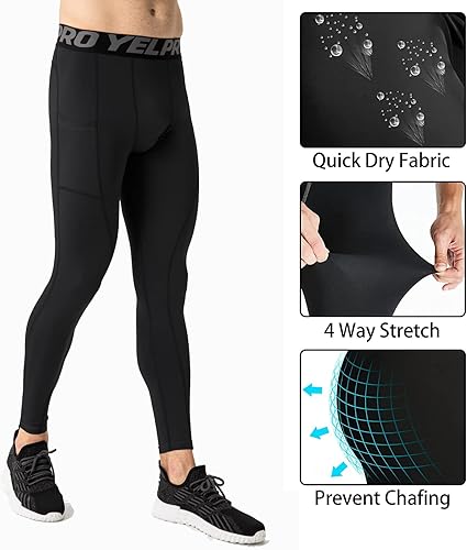 Miniatura 5 de SPVISE Paquete de 3 pantalones de compresión para hombre, mallas deportivas frescas y secas, leggings deportivos con capa base de bolsillo para