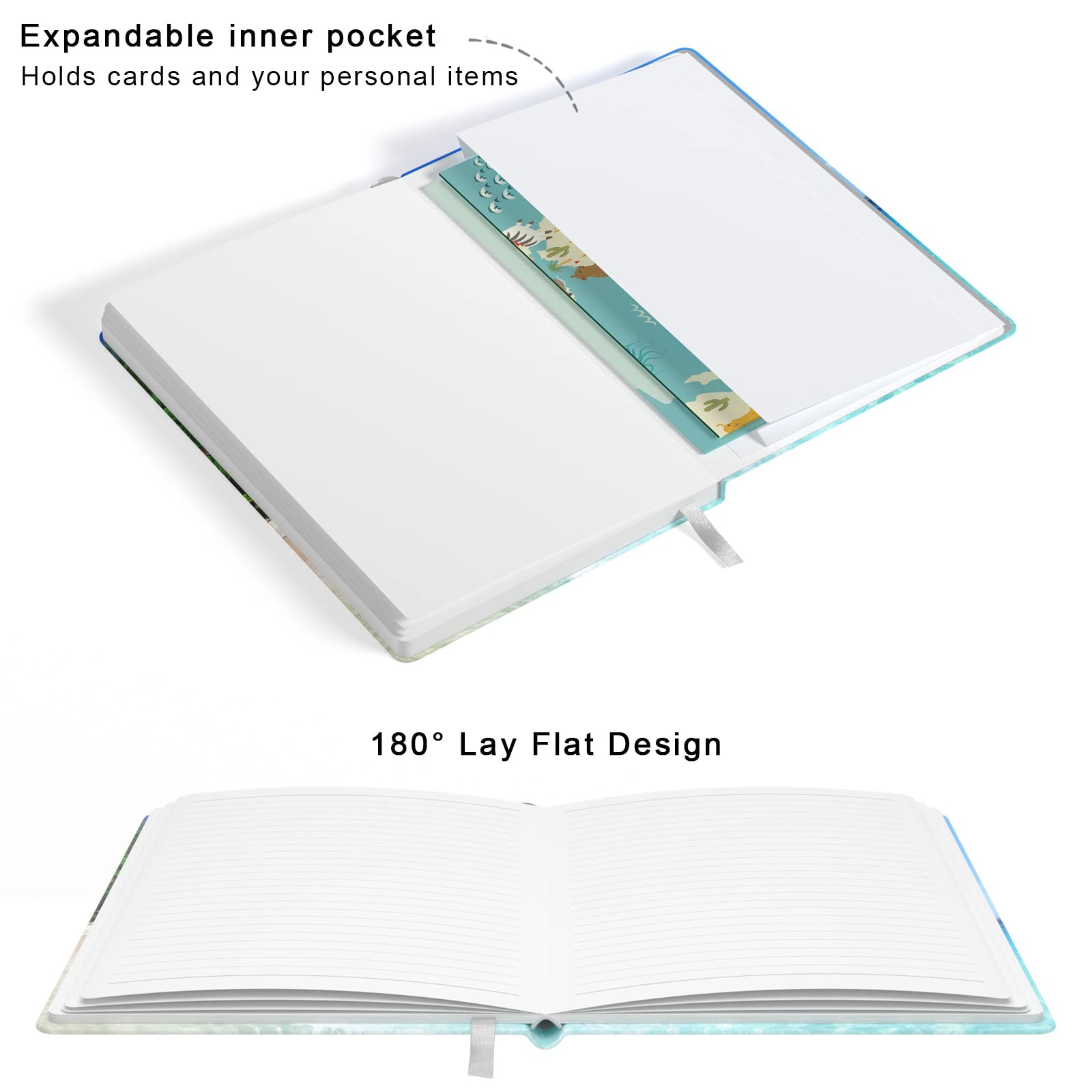 Taccuino a righe, con copertina rigida, da donna, medio, 14,5 x 21,3 cm, 160 pagine, carta spessa, grazioso taccuino a righe con motivo floreale estetico, per diario, scrittura, lavoro, ufficio