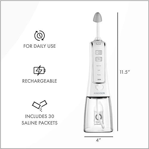 Miniatura 5 de Irrigador nasal con 30 paquetes salinos, riego para alivio de los senos nasales, sistema aspirador limpiador de nariz, impermeable, 3 presiones: