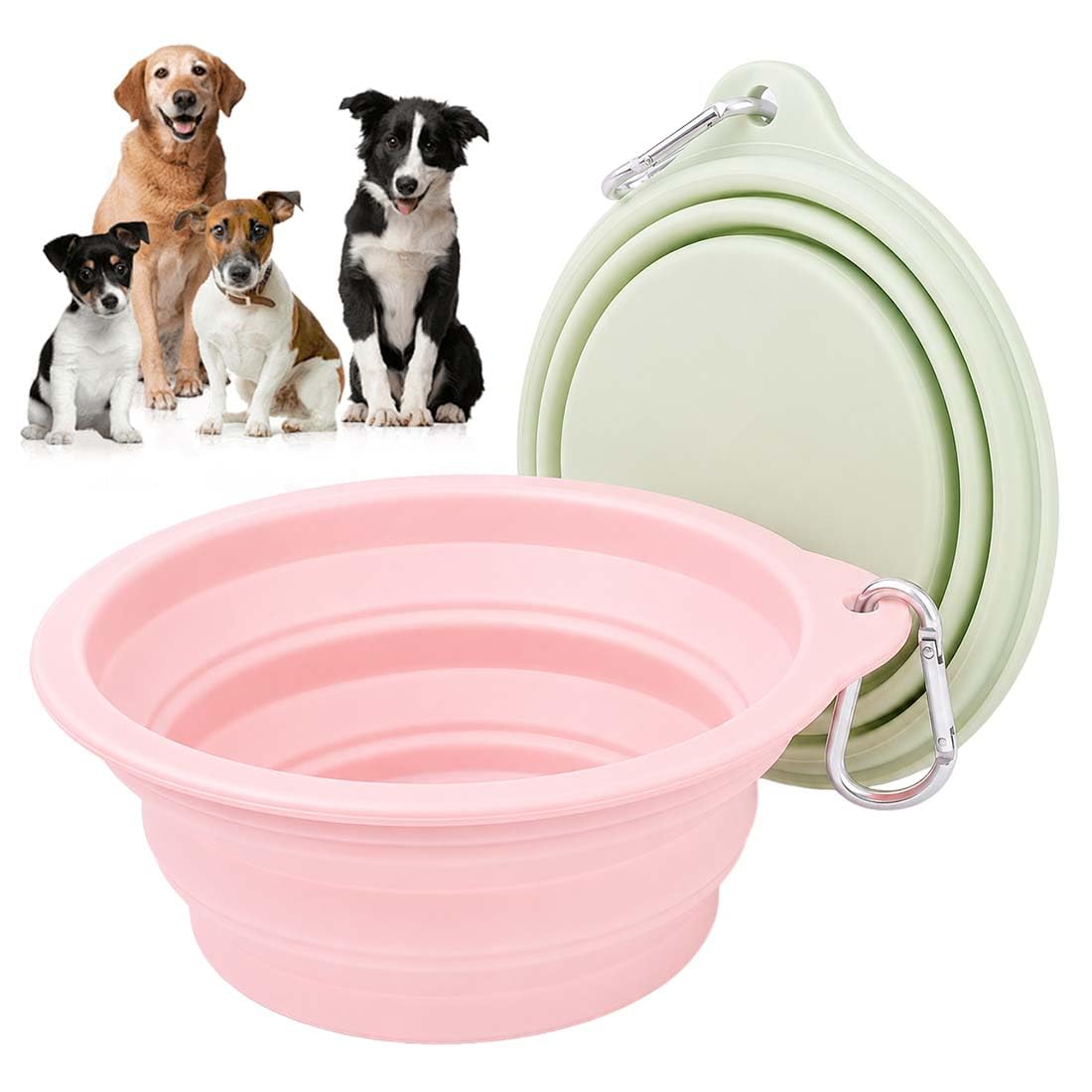 ZVAKCT 2 Cubo Plegable, Silicona, 350Ml, Portátil, Sin Bpa, Rosa+Verde