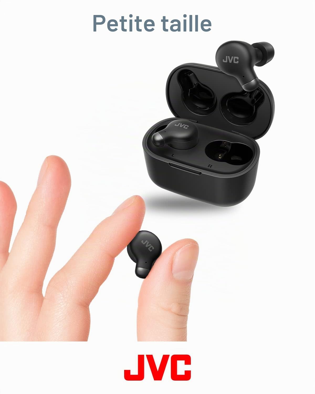 JVC True Wireless écouteurs avec réduction de Bruit, Confortables et Design, Embouts en Mousse à mémoire de Forme, 3 Modes sonores, Bluetooth 5.3, Autonomie 28H, HA-Z250T-B (Black)