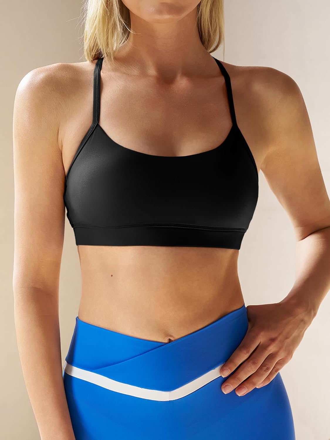 Aoysky Womens Y Back Racerback Sports Bras Padded Low Impact Spaghetti Thin Strap Wireless Scoop Neck Workout Yoga Top - Image 2