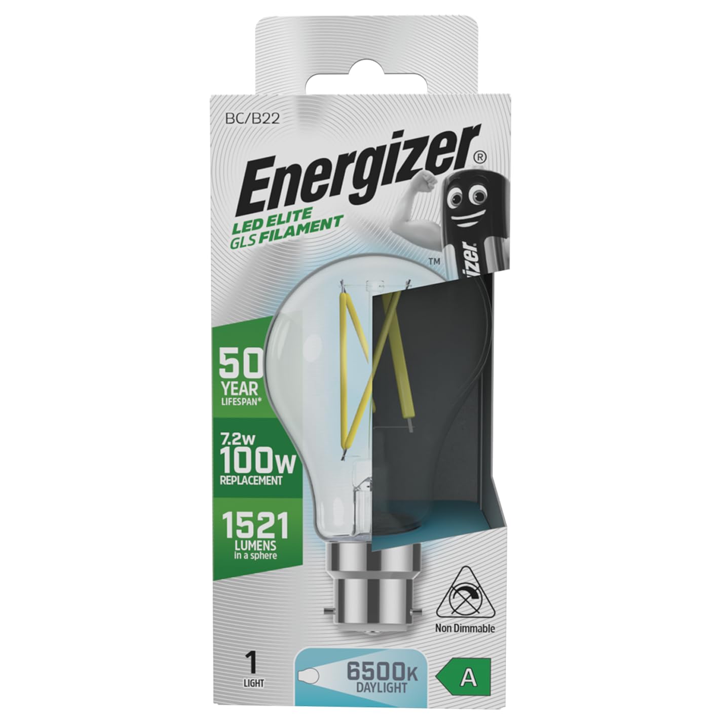 Energizer A Rated LED Elite GLS B22 Filament 1521lm 7.2W 6500K - Daylight Light Bulb