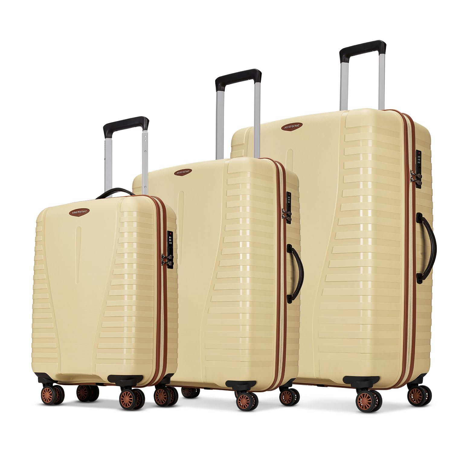 Aristocrat Airpro Max Set of 3 (S+M+L) Trolley Bags, Mojave Desert | 8-Wheels, Polypropylene Case, Spacious, Combination Lock, Sturdy Zipper, Lightweight Travel Luggage, 3-Year Global Warranty
