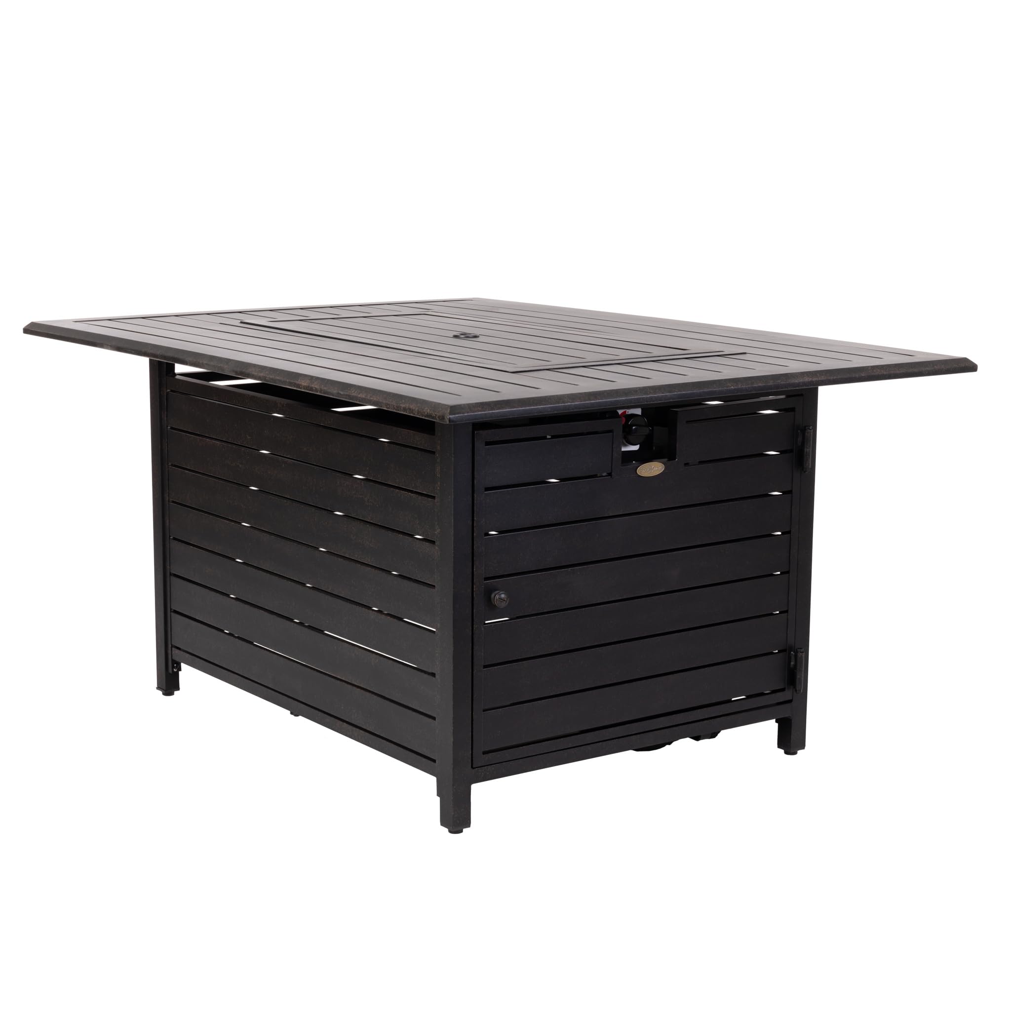 Fire Sense 61898 Longmont Aluminum Convertible Gas Fire Pit Table 55,000 BTU Multi-Functional Outdoor Firepit with Fire Bowl Lid, Nylon Cover & Clear Fire Glass - Bronze Finish - Rectangular 48"