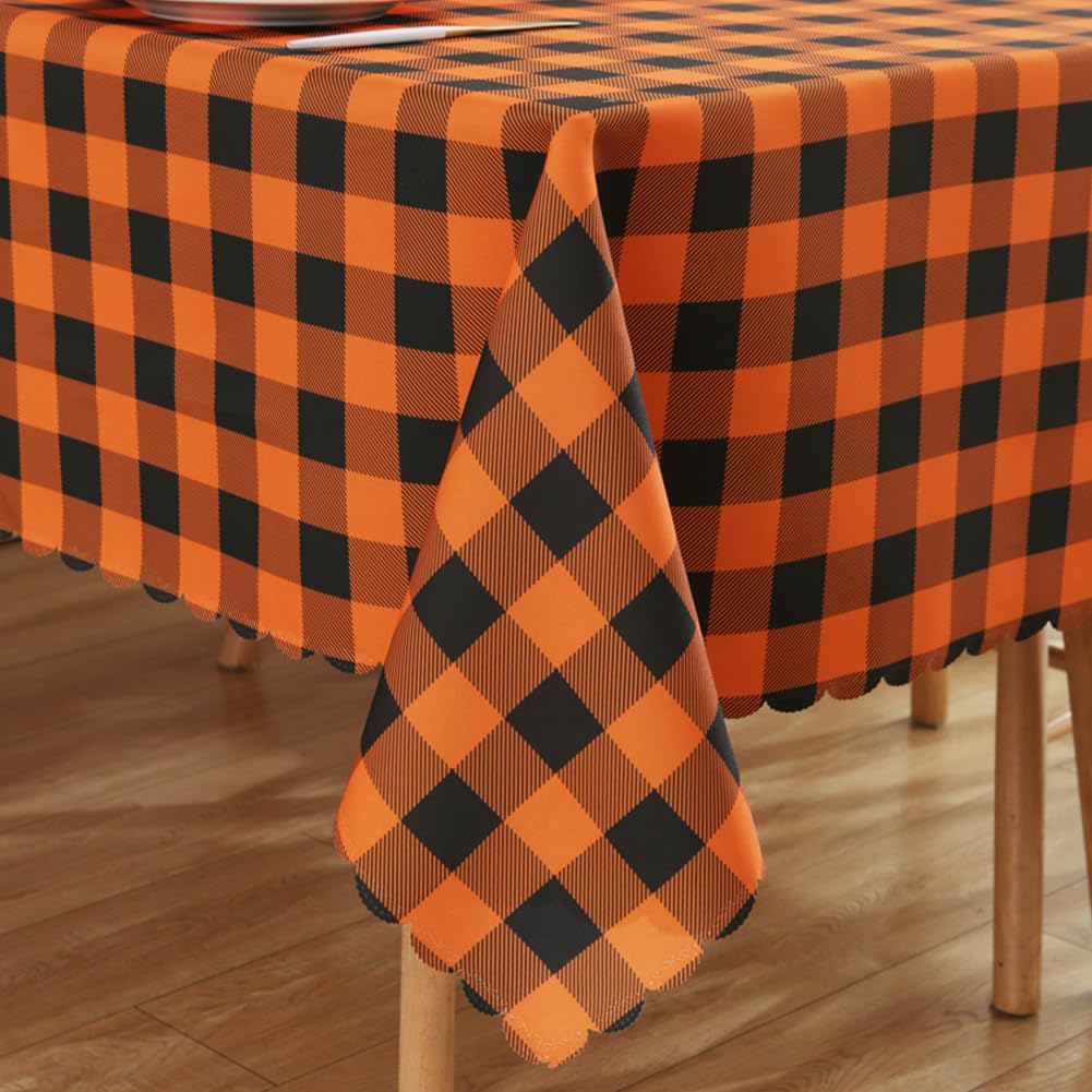 MANGATA CASA 2Pcs Orange Gingham Thanksgiving Tablecloth - Fall Tablecloth Rectangle - Checkered Polyester Waterproof Table Cloths-Autumn Buffalo