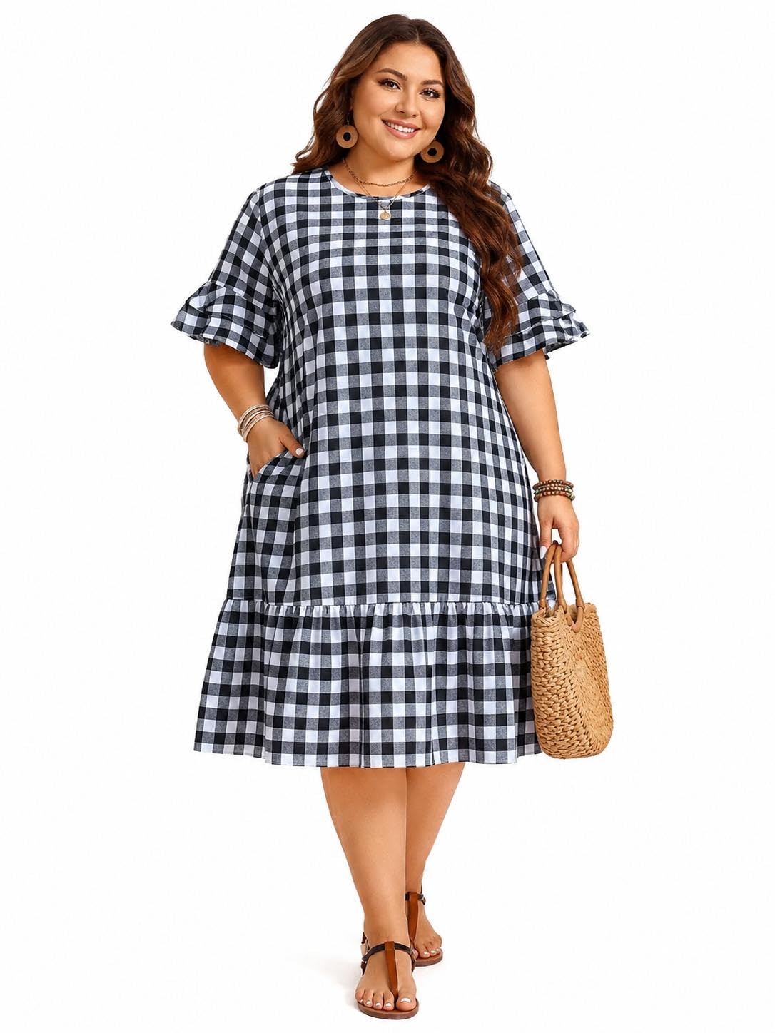 Black & White Plus Size Mid Dress DN- 0028-image-39